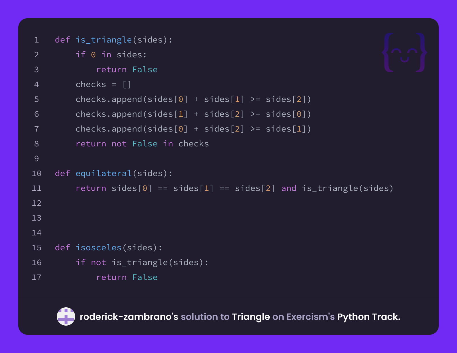 Roderick Triangle roderick-zambrano's solution for Triangle in Python on Exercism