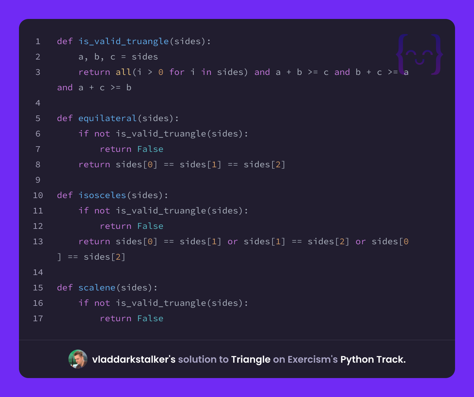 vladdarkstalker's solution for Triangle in Python on Exercism