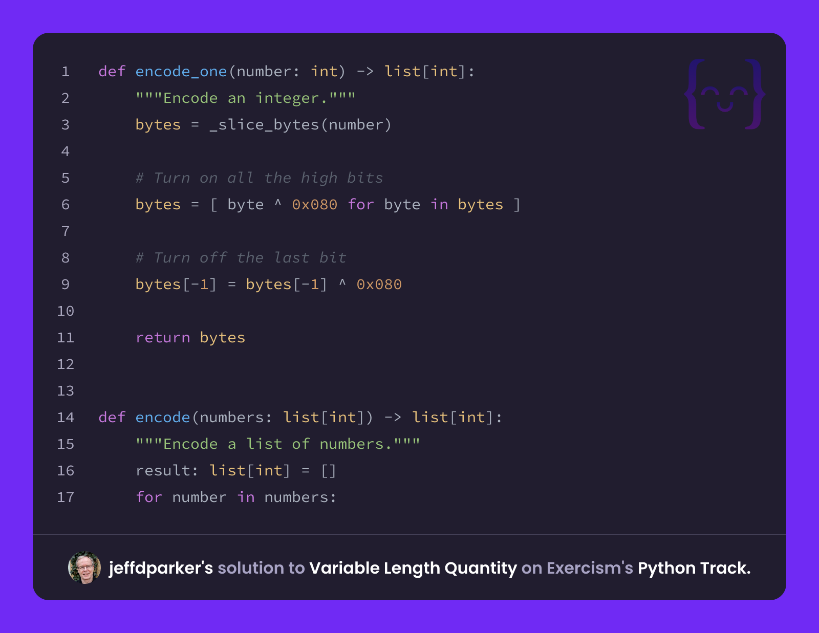 jeffdparker's solution for Variable Length Quantity in Python on Exercism