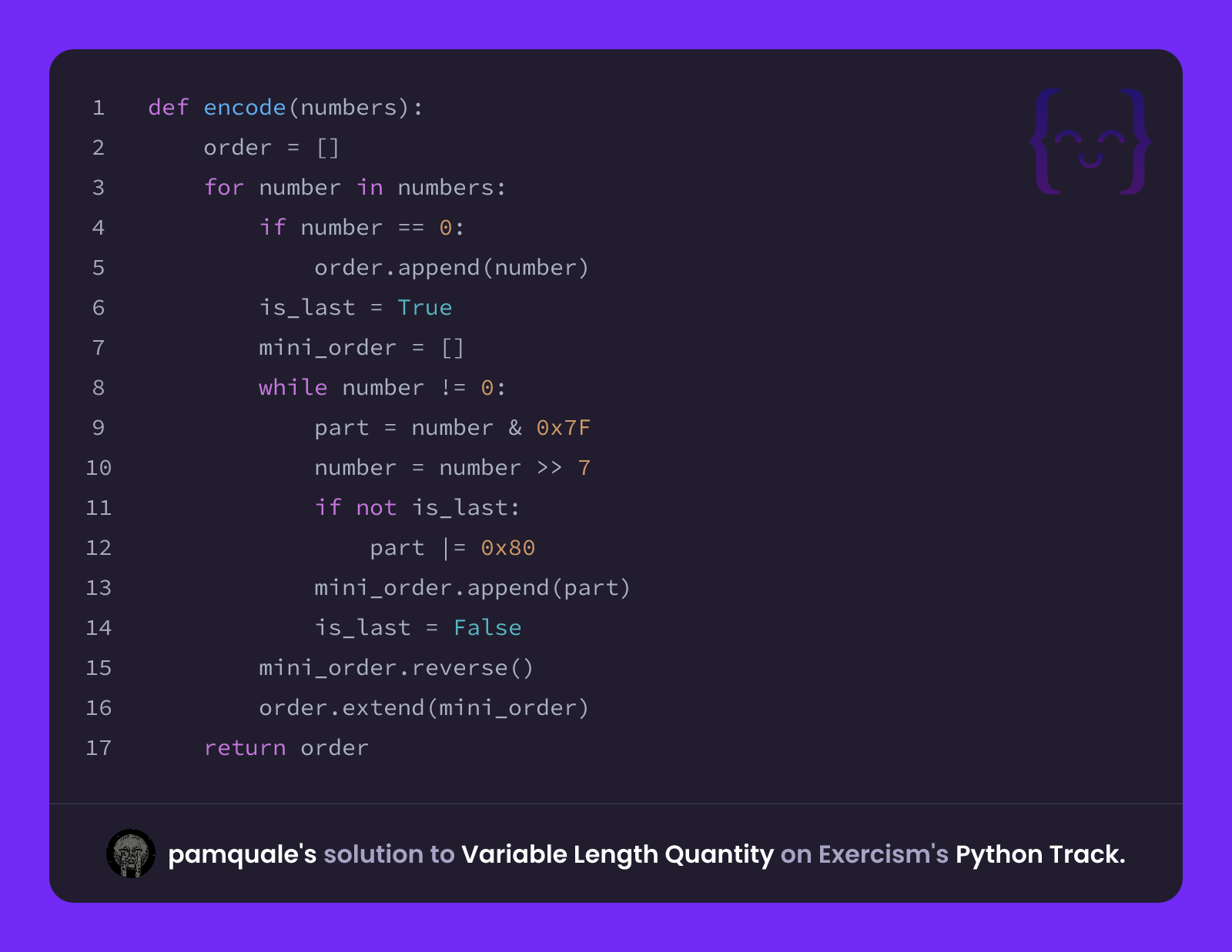 pamquale's solution for Variable Length Quantity in Python on Exercism