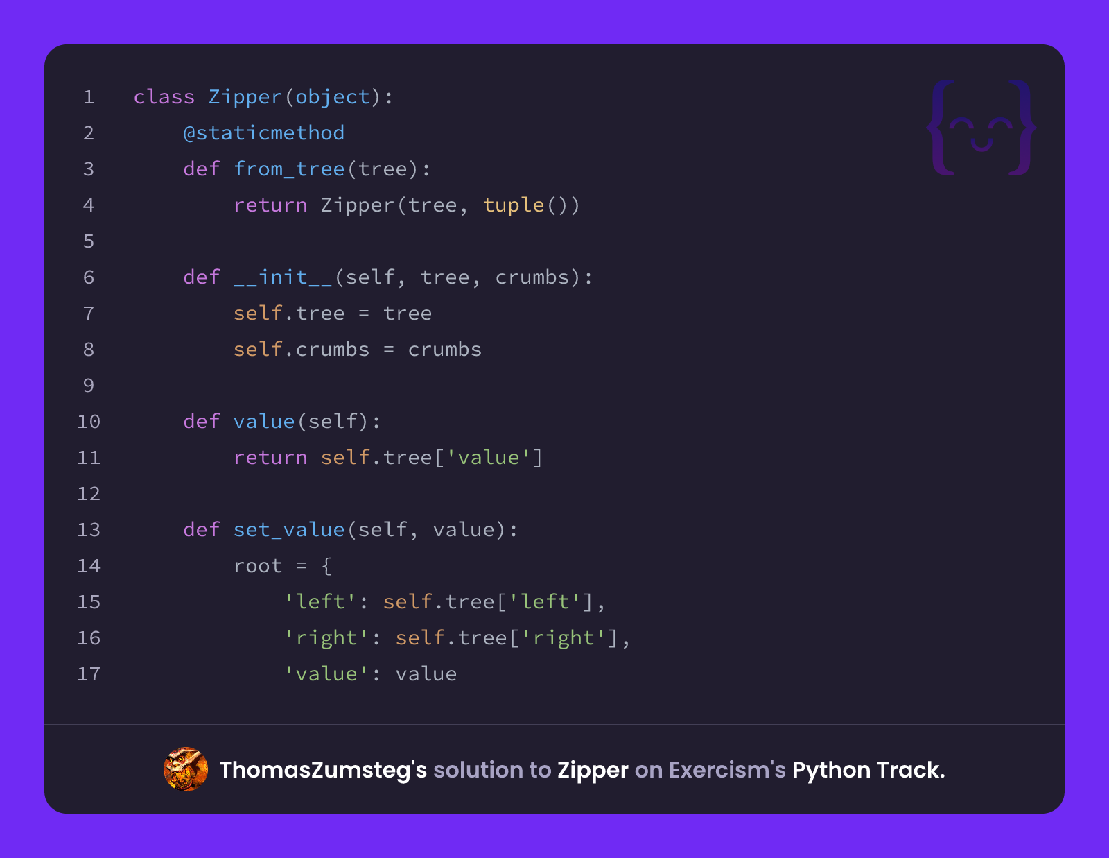 ThomasZumsteg's solution for Zipper in Python on Exercism
