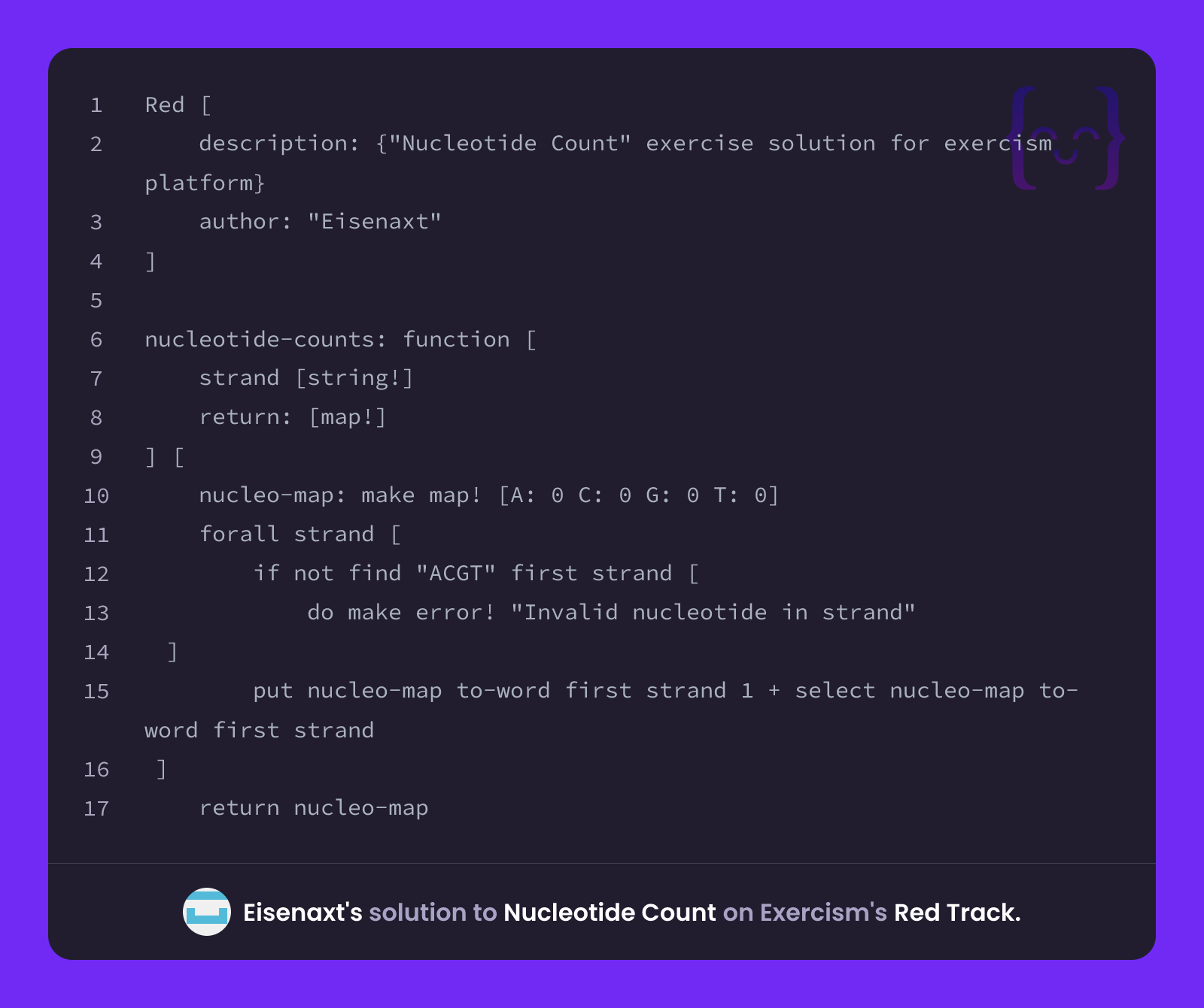 Eisenaxt's solution for Nucleotide Count in Red on Exercism