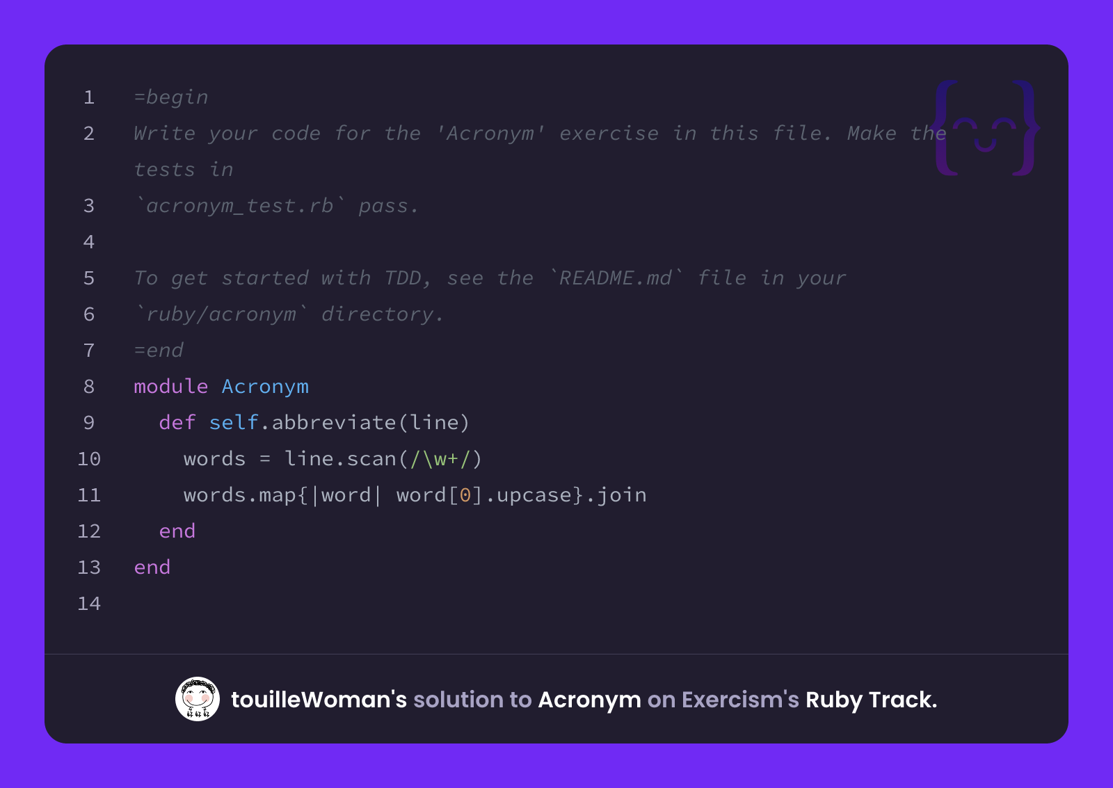 touilleWoman's solution for Acronym in Ruby on Exercism