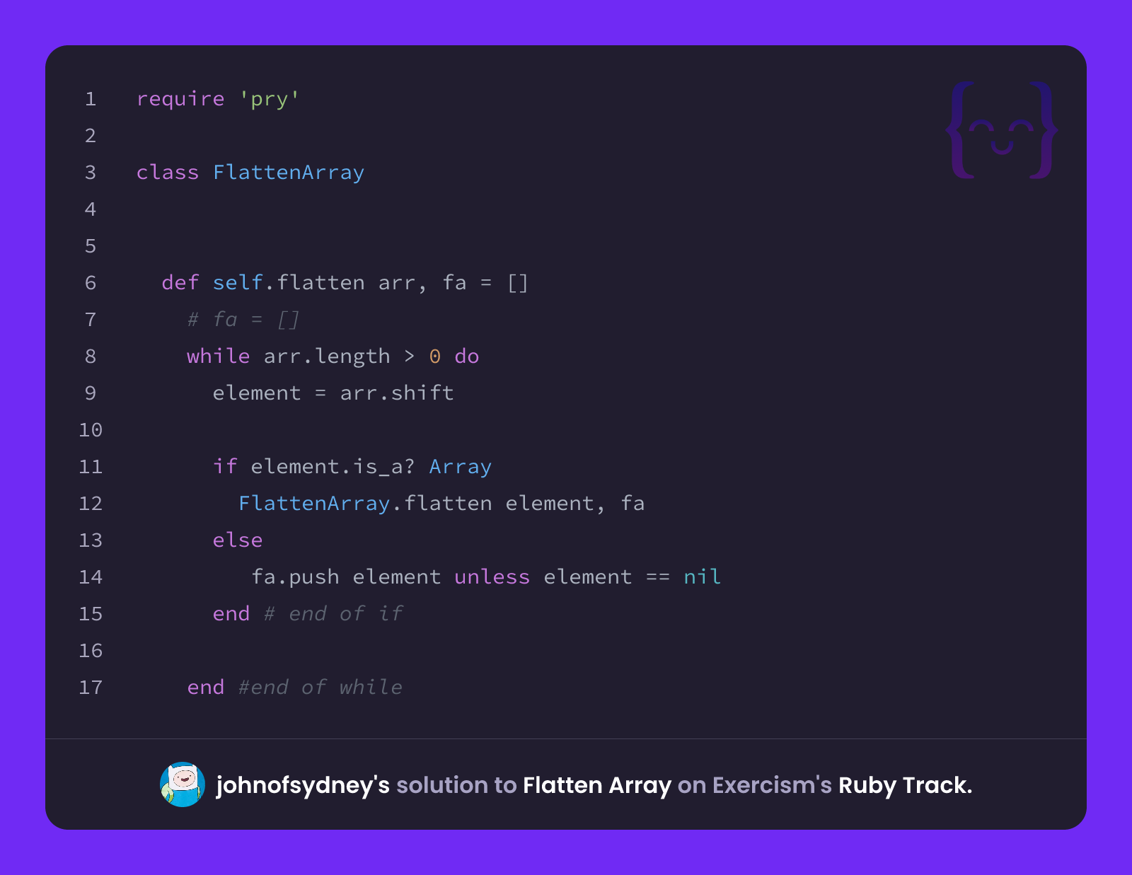 johnofsydney's solution for Flatten Array in Ruby on Exercism