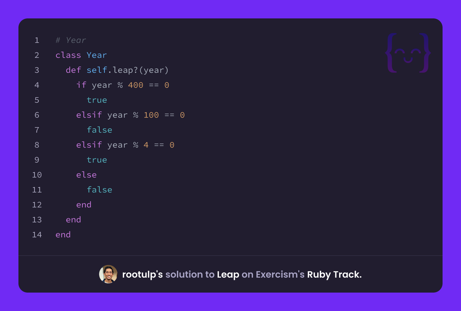 rootulp's solution for Leap in Ruby on Exercism