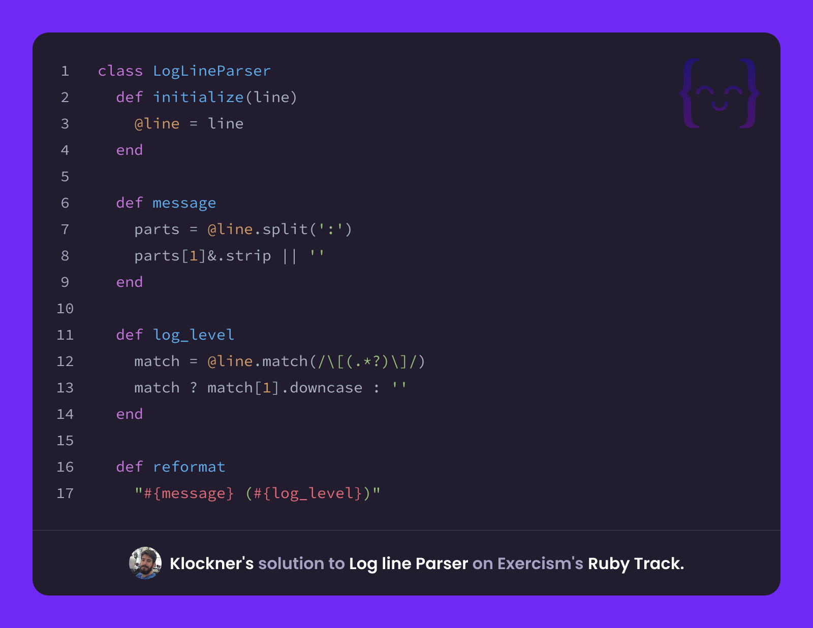 Klockner's solution for Log line Parser in Ruby on Exercism