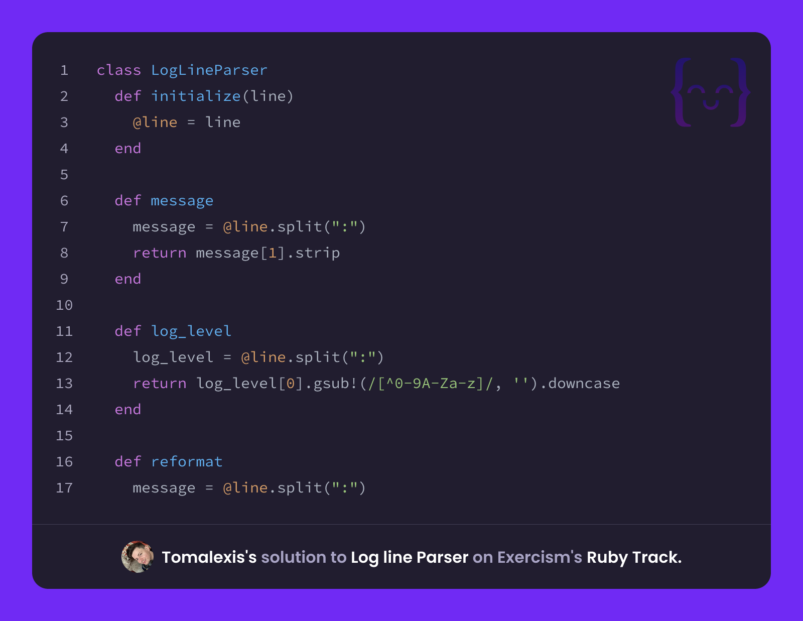 Tomalexis's solution for Log line Parser in Ruby on Exercism