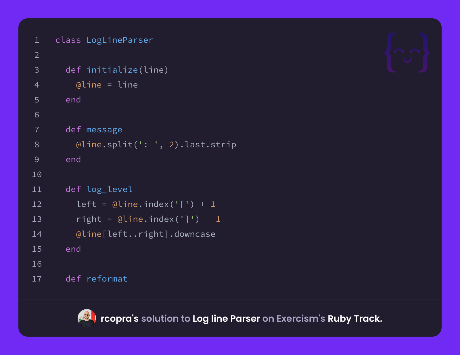rcopra's solution for Log line Parser in Ruby on Exercism