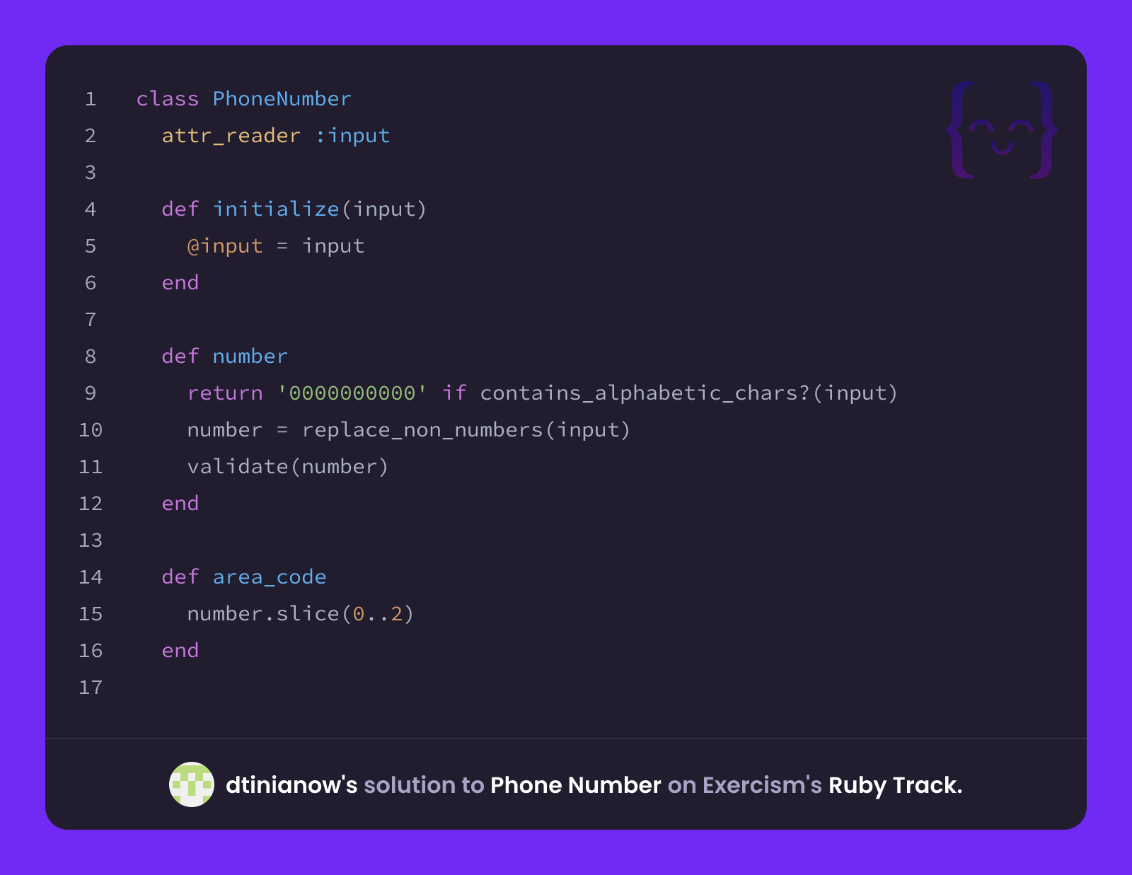 dtinianow's solution for Phone Number in Ruby on Exercism
