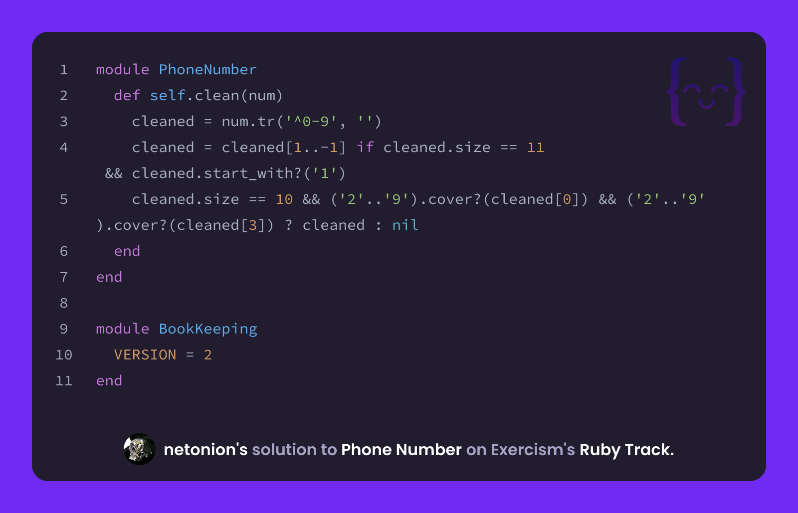 netonion's solution for Phone Number in Ruby on Exercism