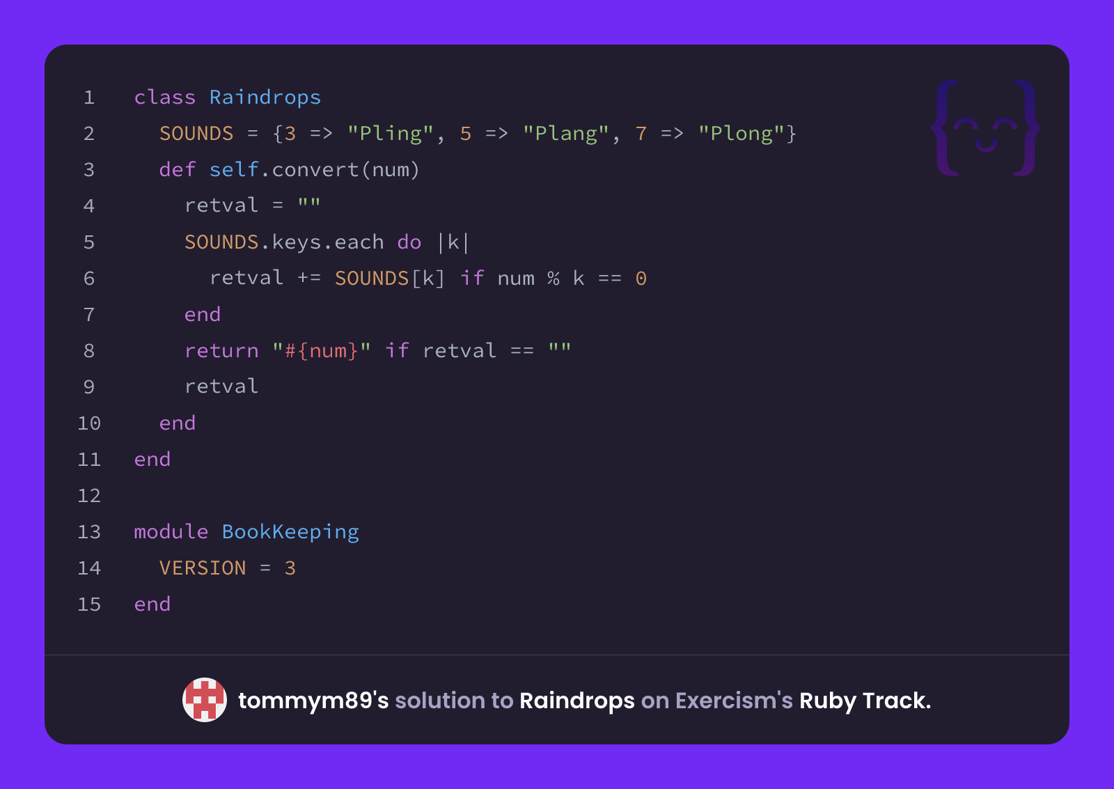 tommym89's solution for Raindrops in Ruby on Exercism
