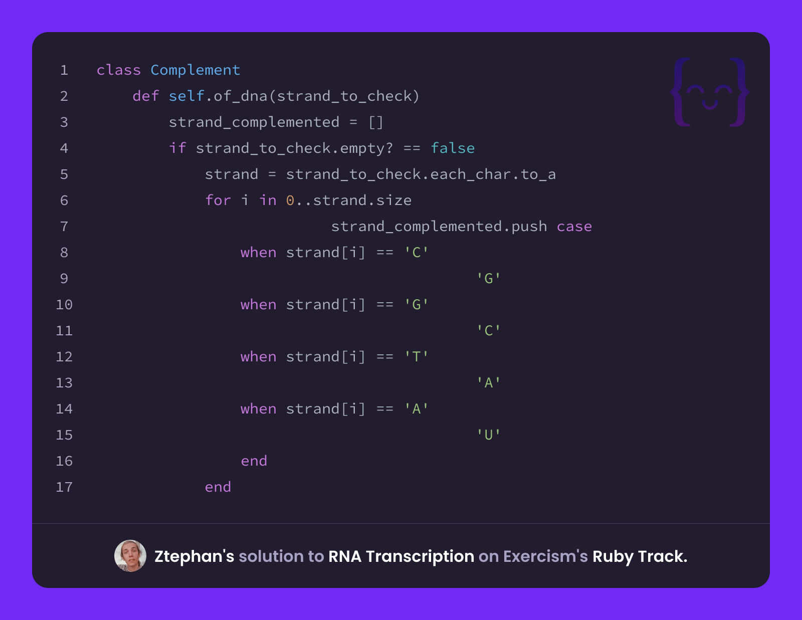Ztephan's solution for RNA Transcription in Ruby on Exercism