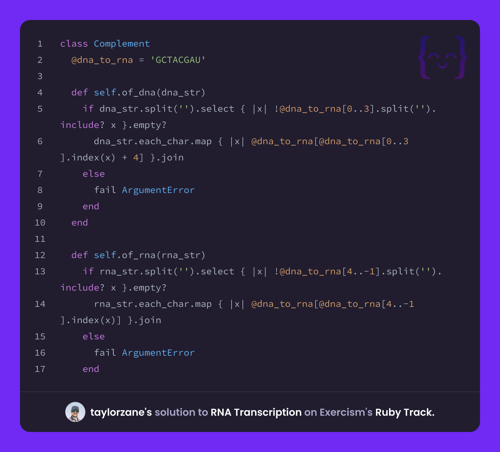 taylorzane's solution for RNA Transcription in Ruby on Exercism