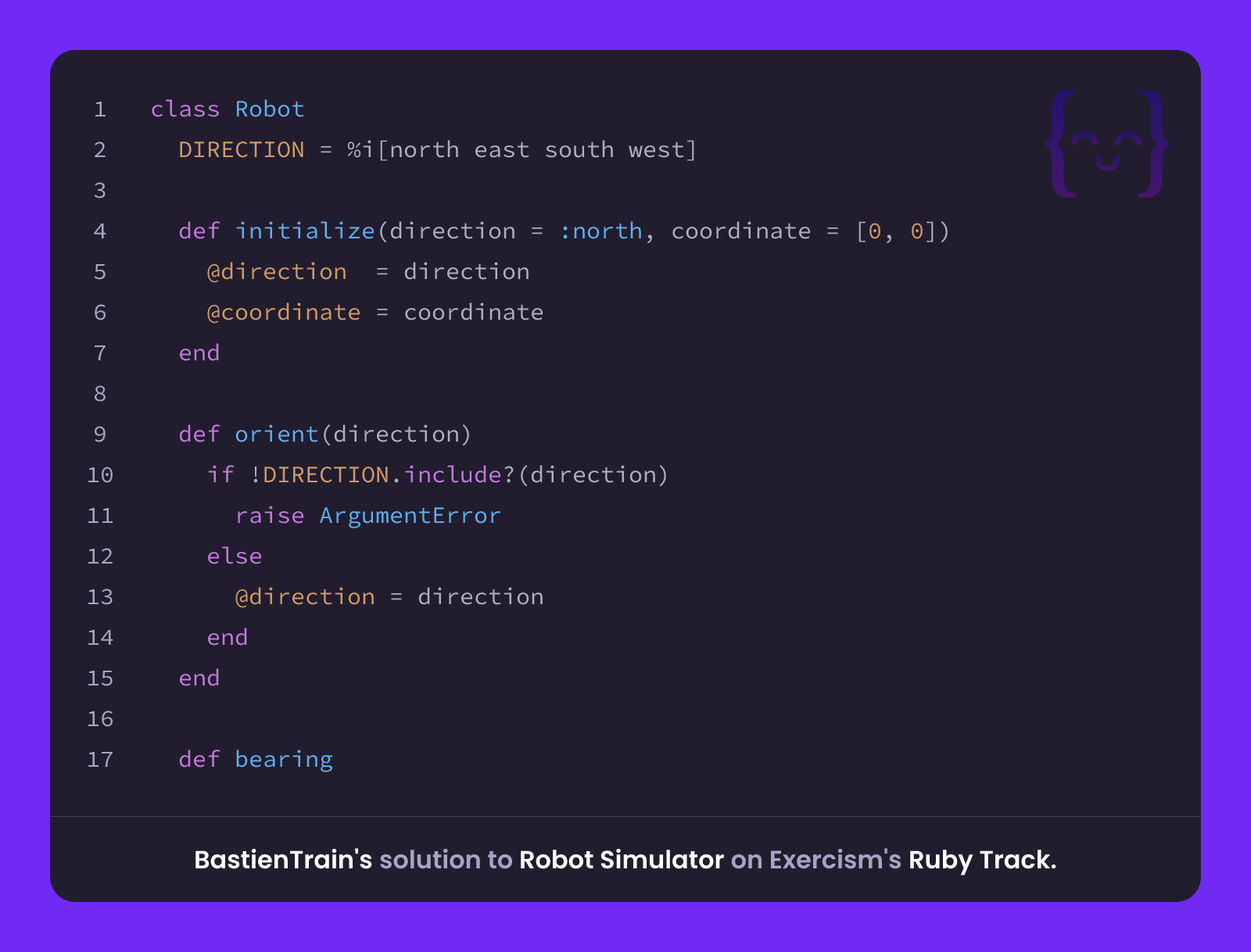 BastienTrain's solution for Robot Simulator in Ruby on Exercism