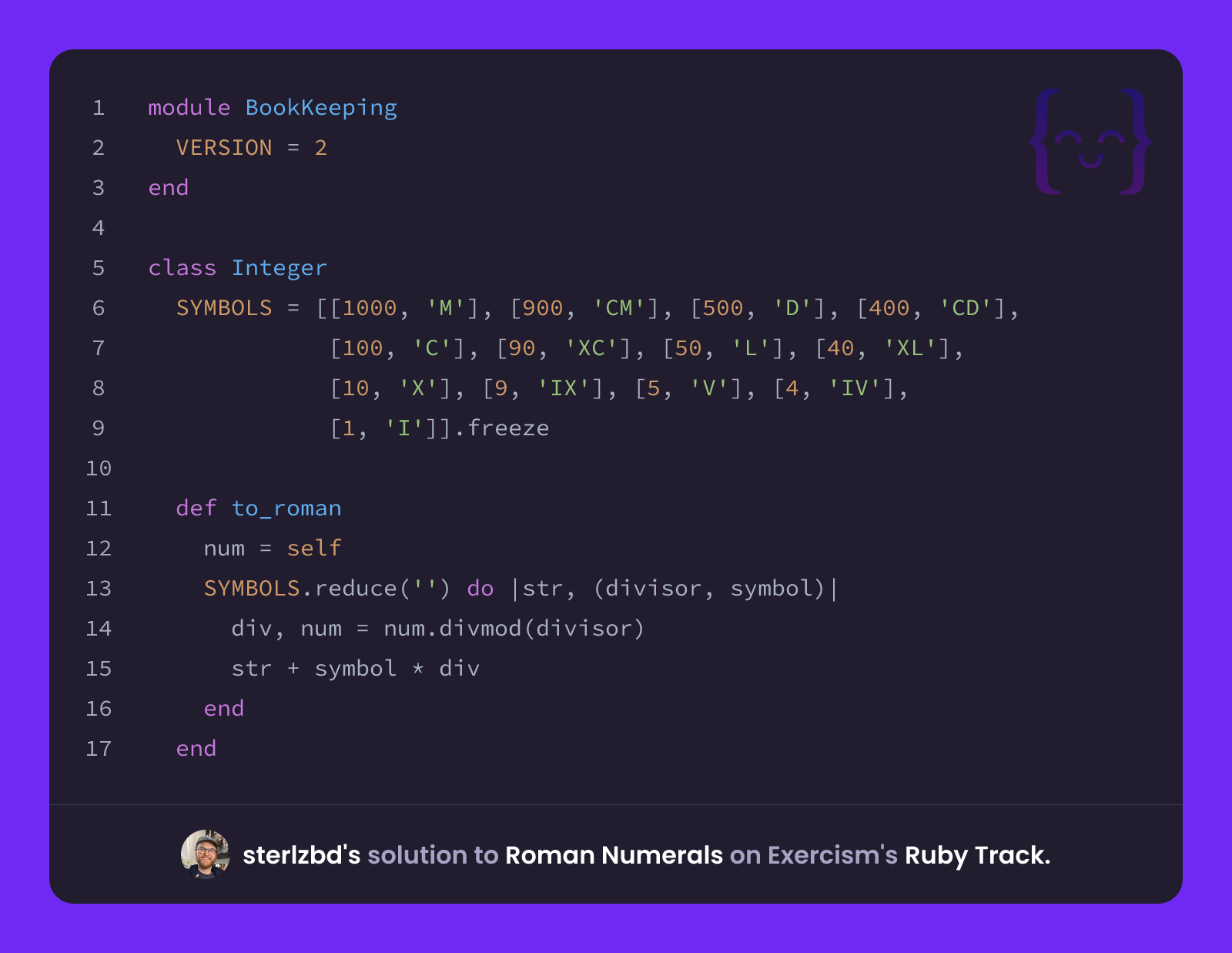 sterlzbd's solution for Roman Numerals in Ruby on Exercism