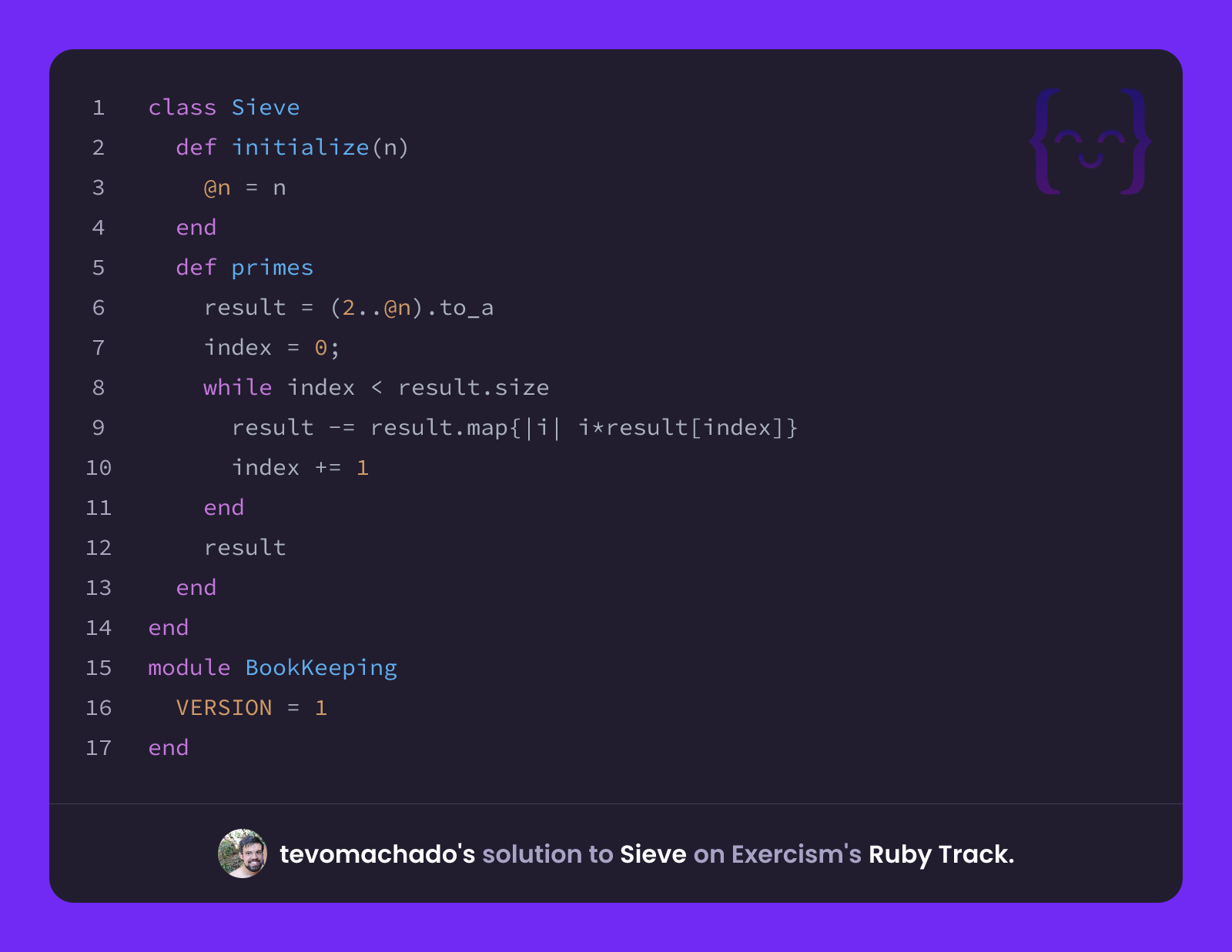 tevomachado's solution for Sieve in Ruby on Exercism