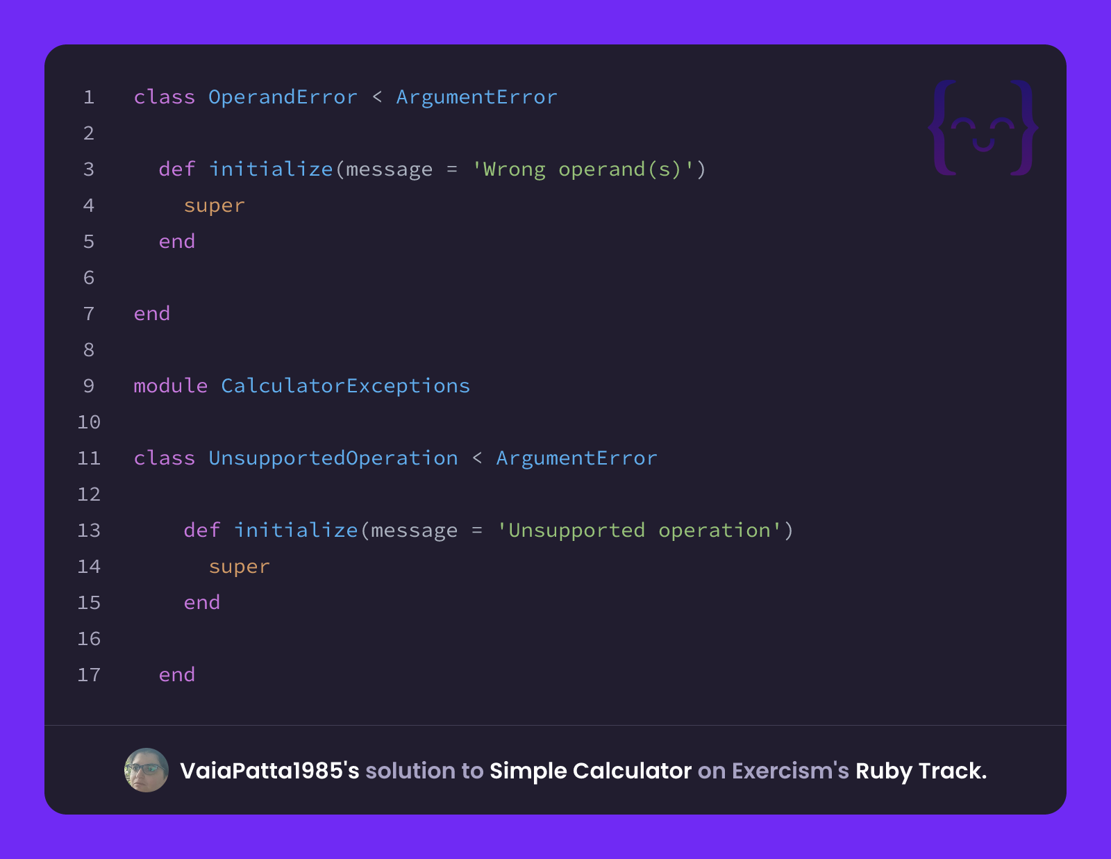 VaiaPatta1985's solution for Simple Calculator in Ruby on Exercism