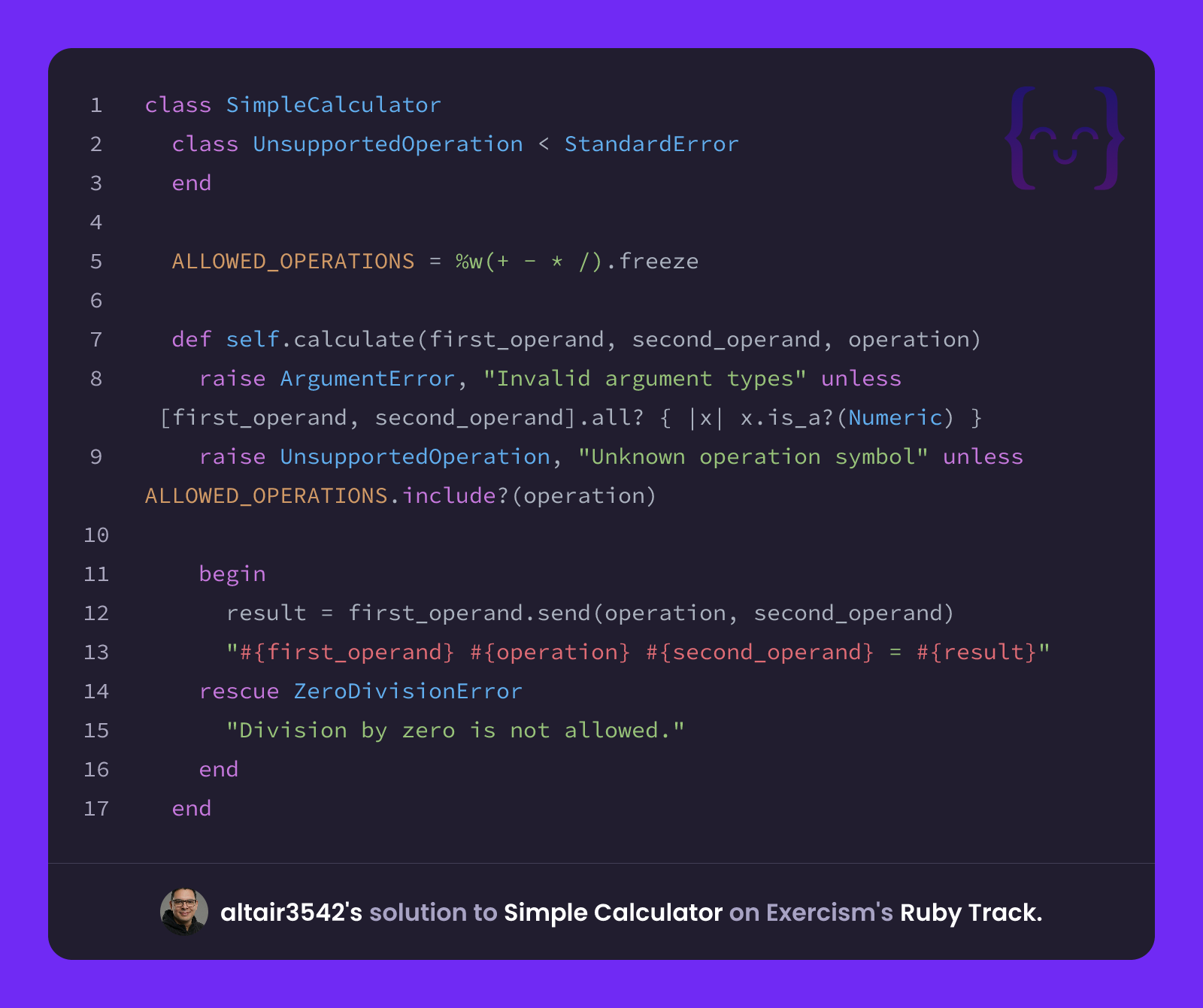 altair3542's solution for Simple Calculator in Ruby on Exercism