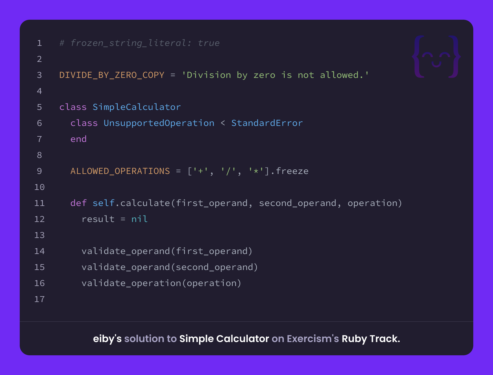 eiby's solution for Simple Calculator in Ruby on Exercism