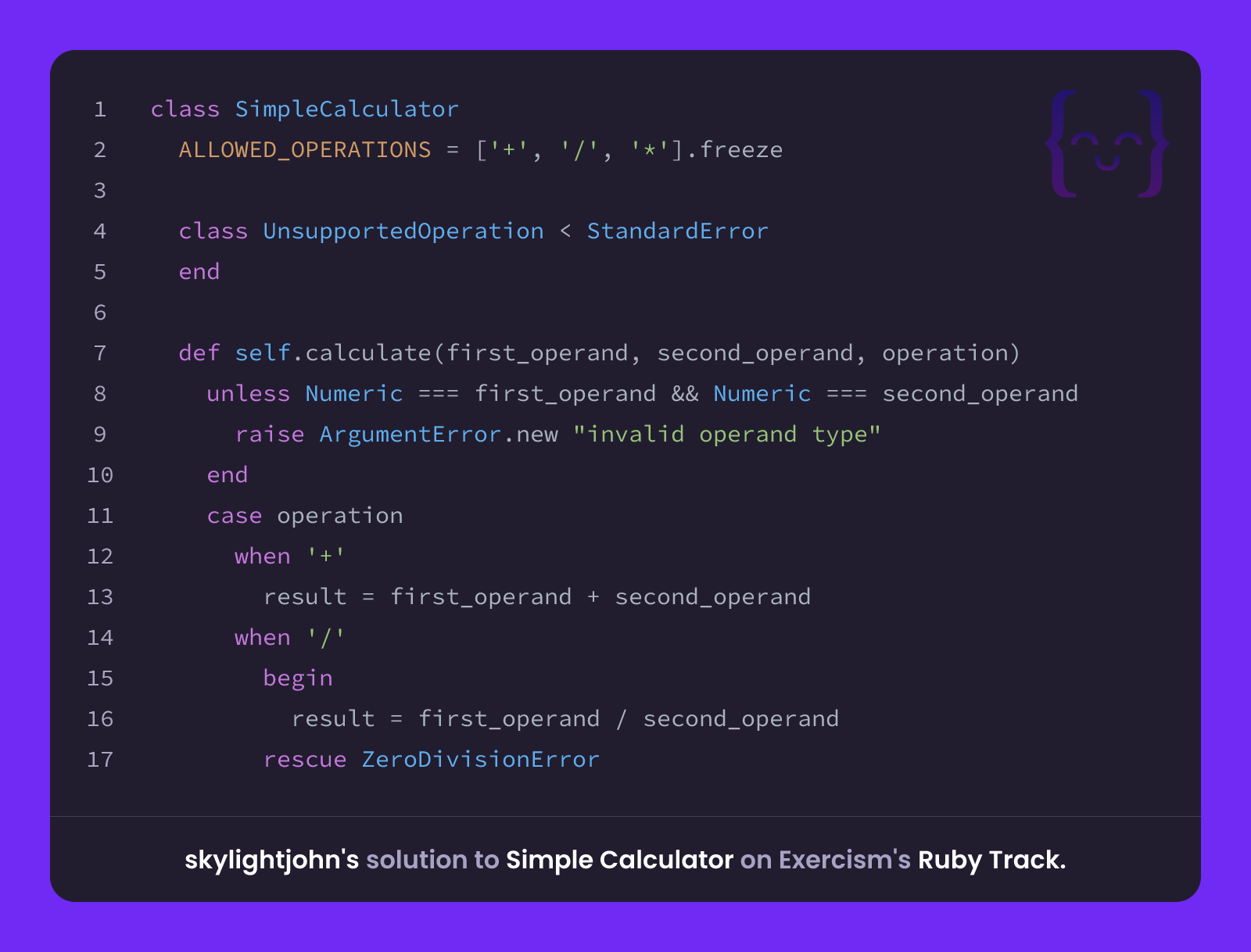 skylightjohn's solution for Simple Calculator in Ruby on Exercism