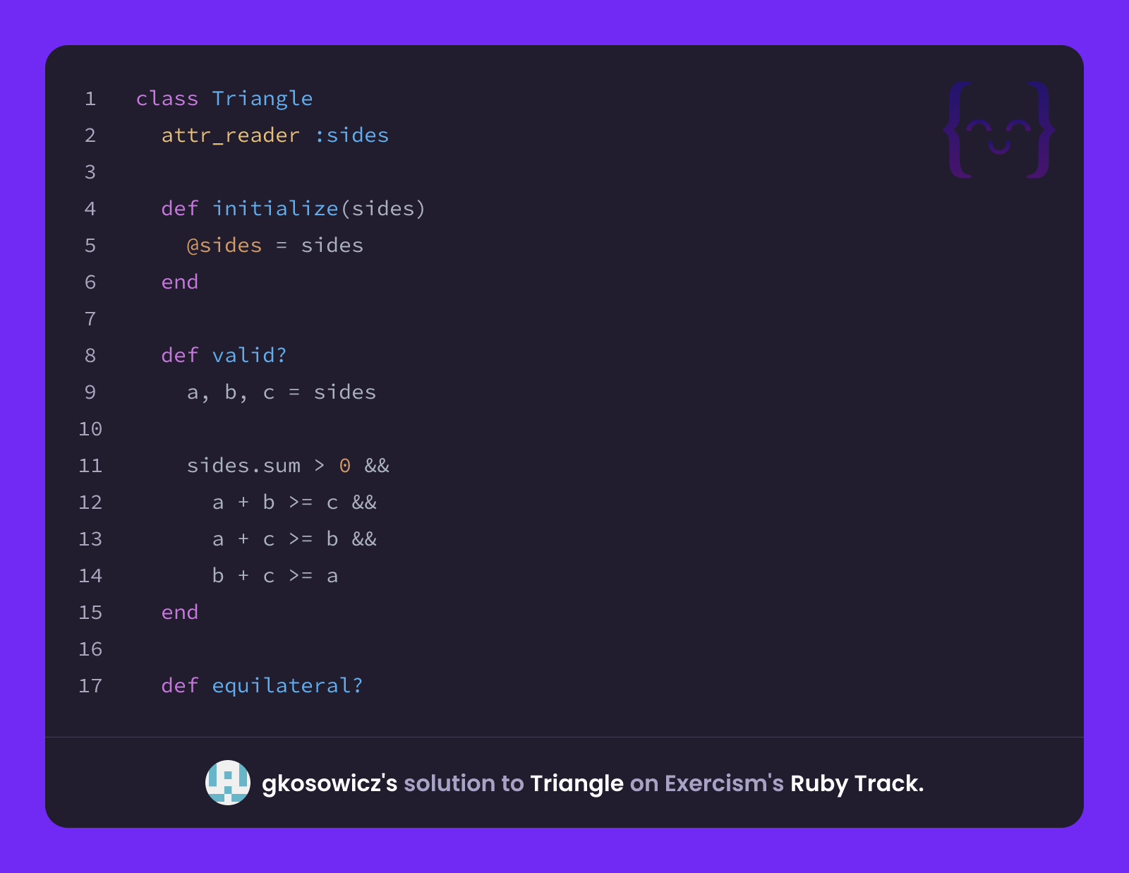 gkosowicz's solution for Triangle in Ruby on Exercism