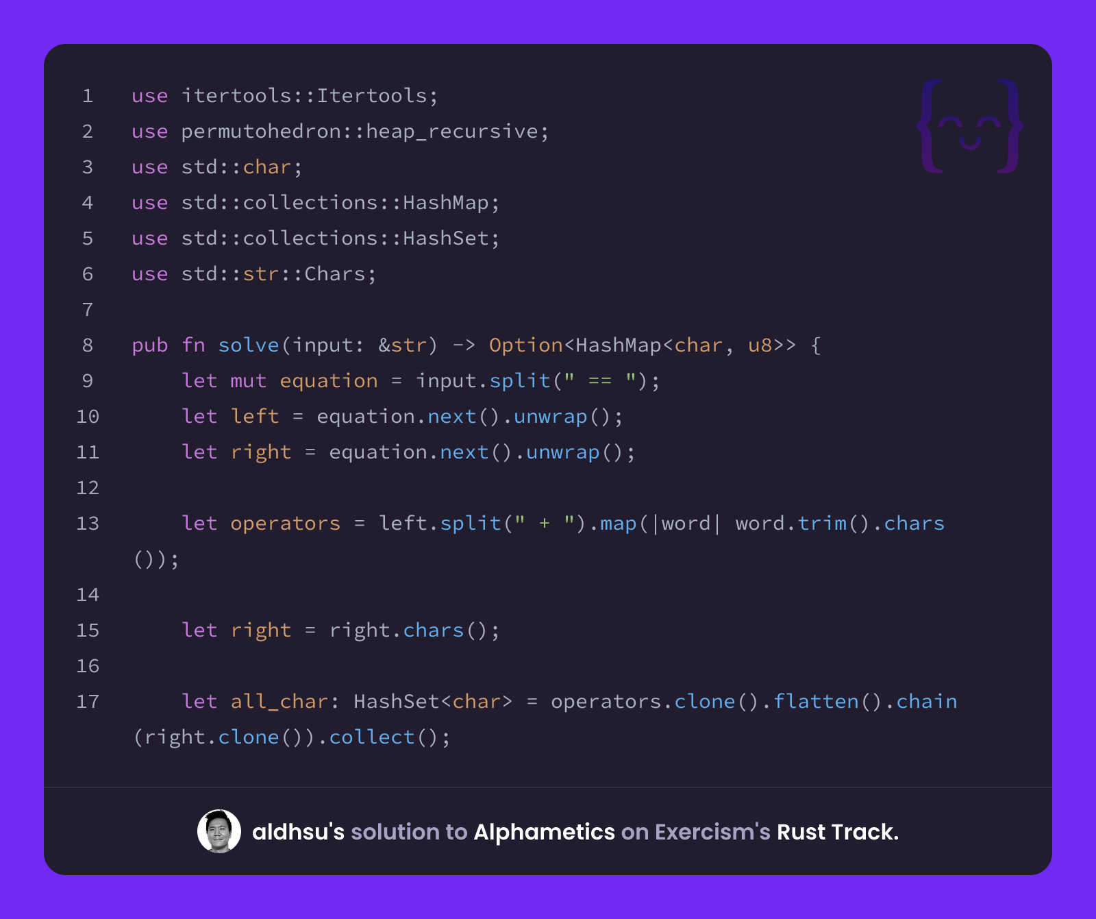 aldhsu's solution for Alphametics in Rust on Exercism
