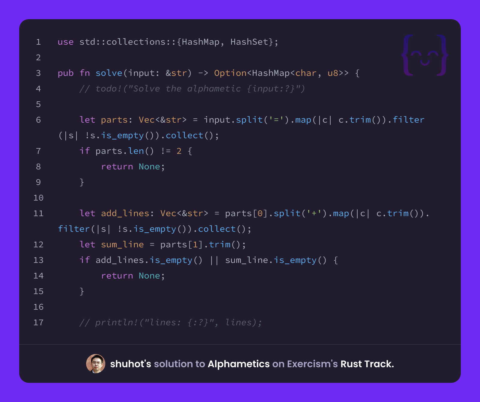 shuhot's solution for Alphametics in Rust on Exercism