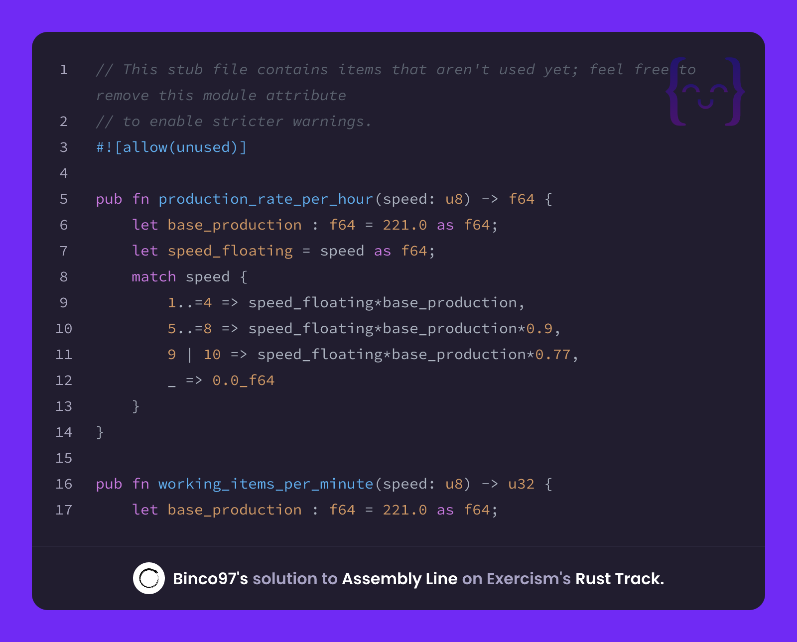 Binco97's solution for Assembly Line in Rust on Exercism