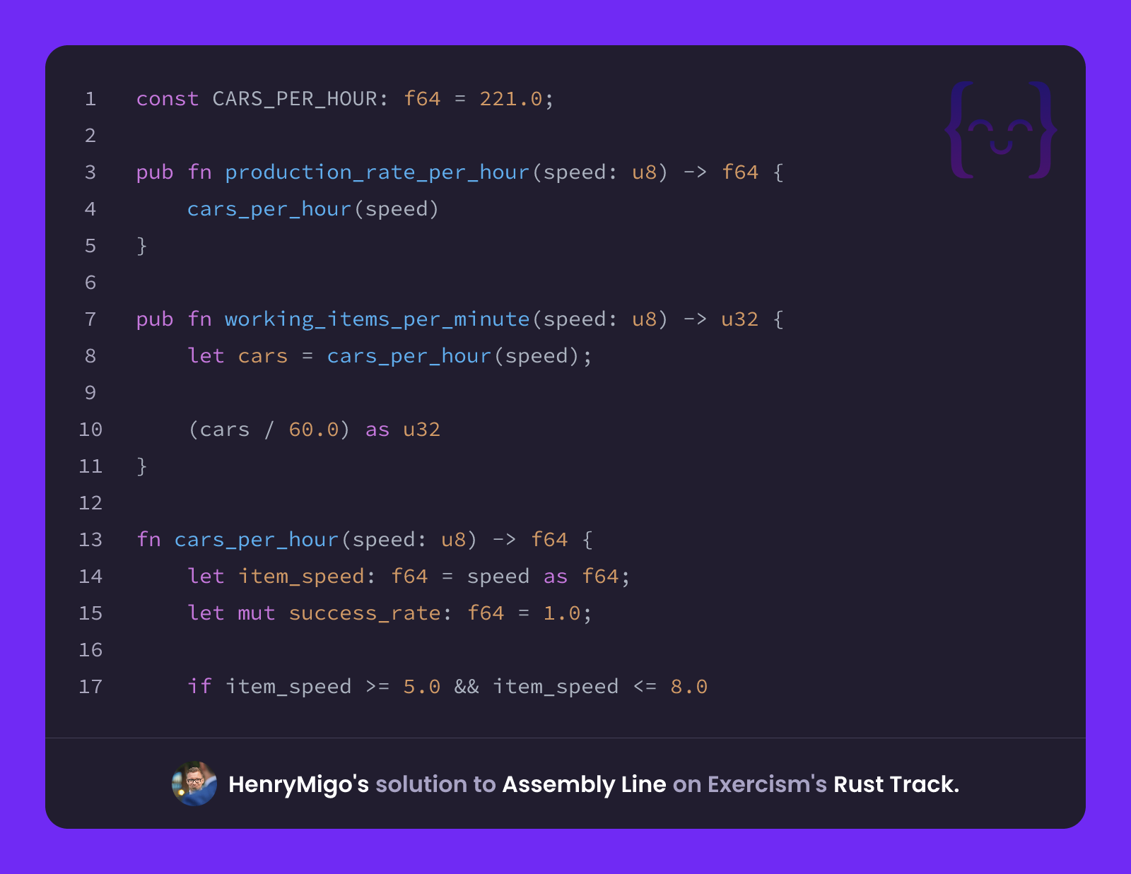 HenryMigo's solution for Assembly Line in Rust on Exercism