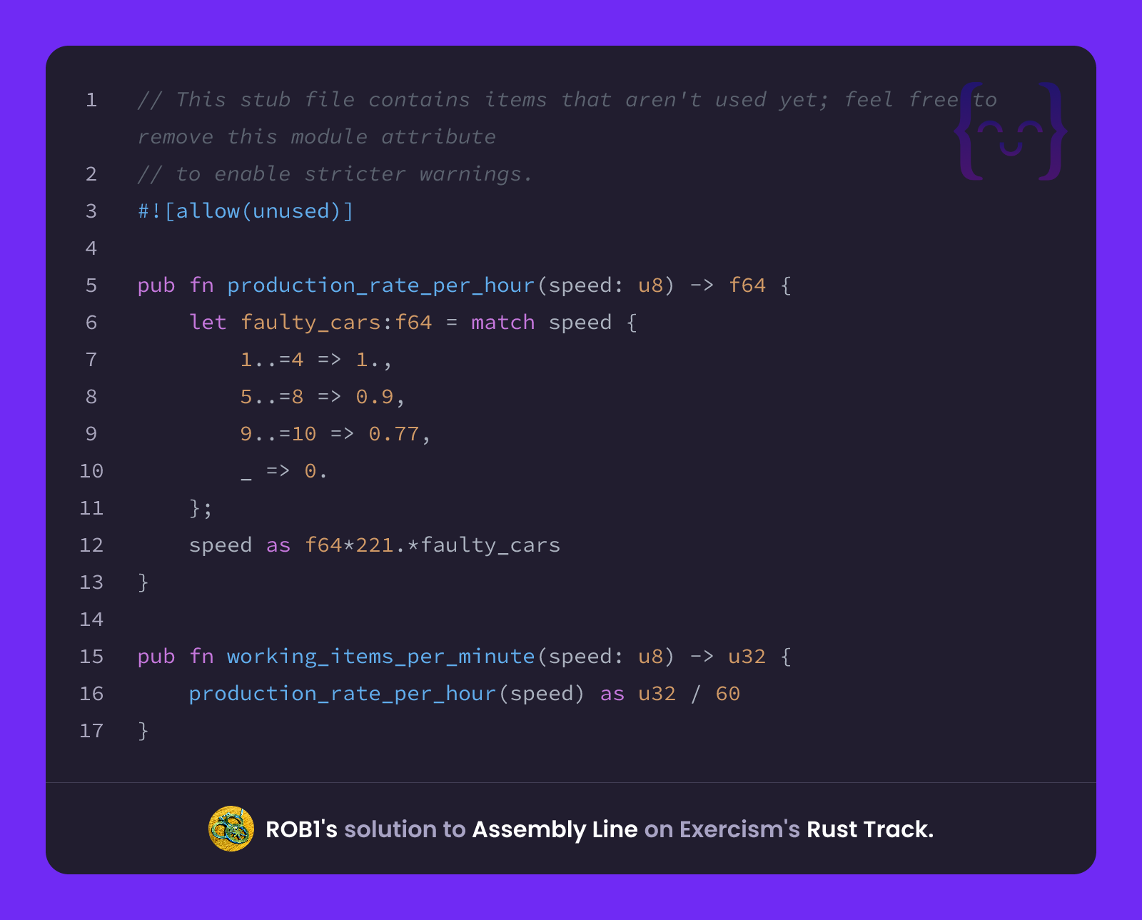 ROB1's solution for Assembly Line in Rust on Exercism