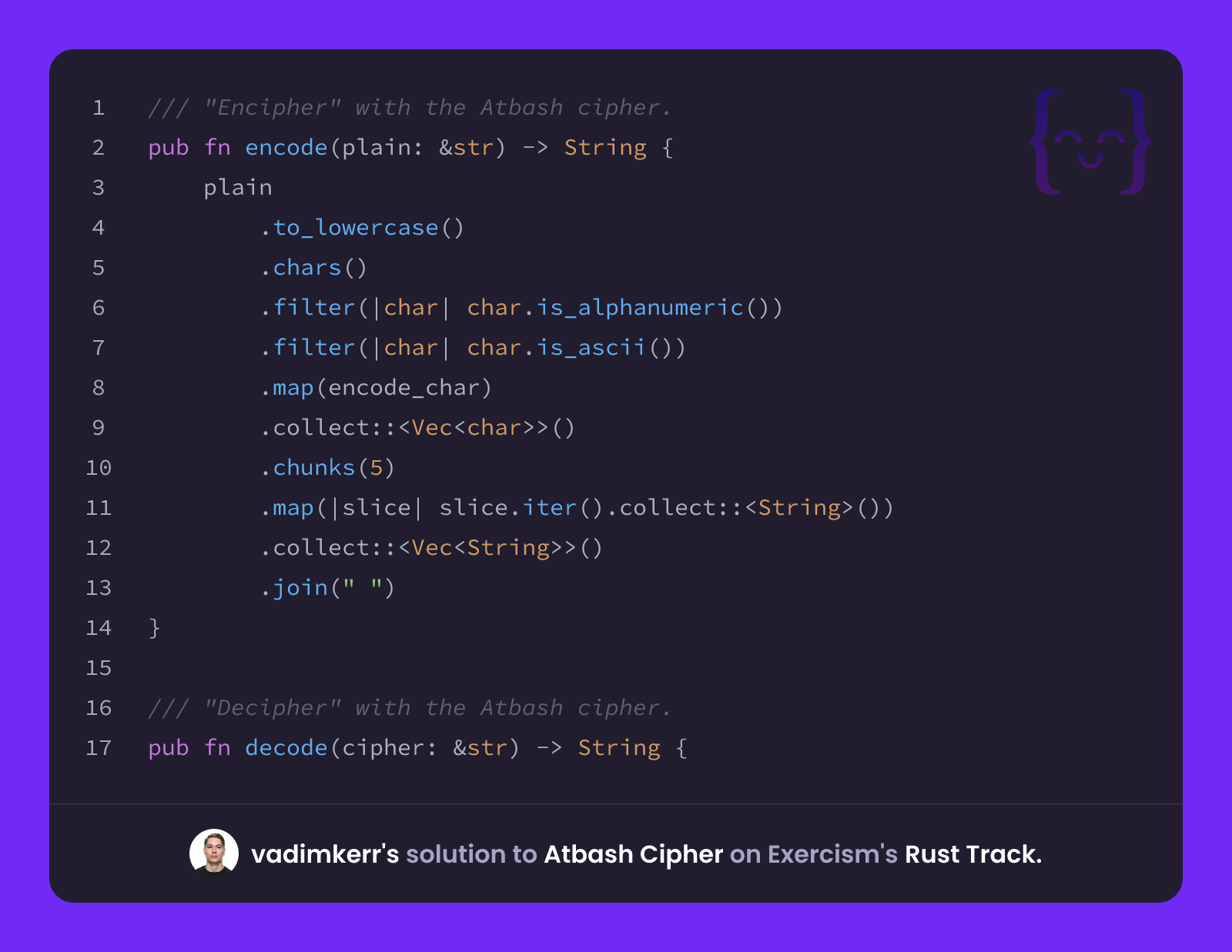 vadimkerr's solution for Atbash Cipher in Rust on Exercism