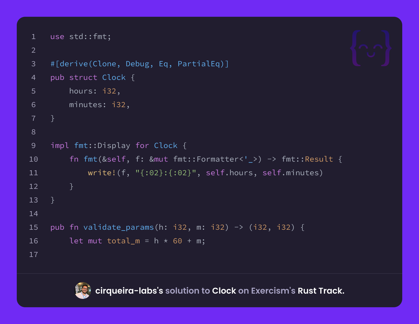 cirqueira-labs's solution for Clock in Rust on Exercism