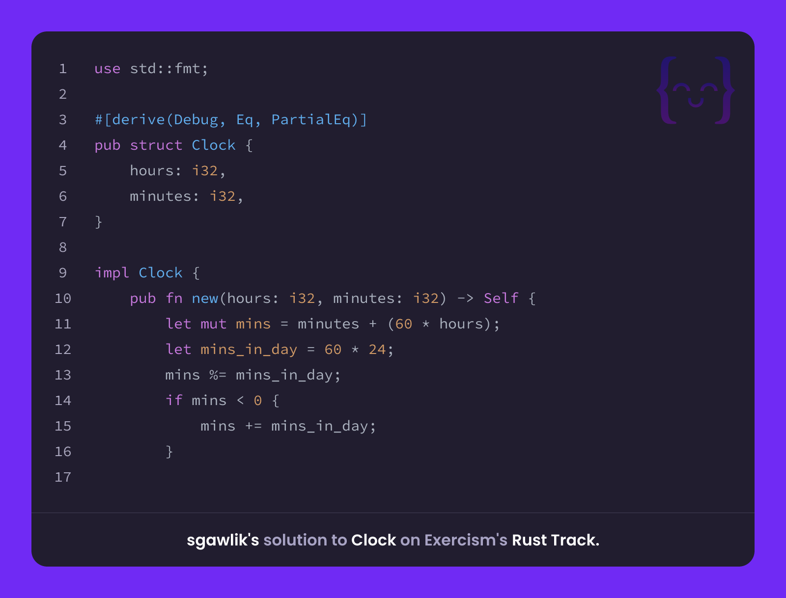 sgawlik's solution for Clock in Rust on Exercism