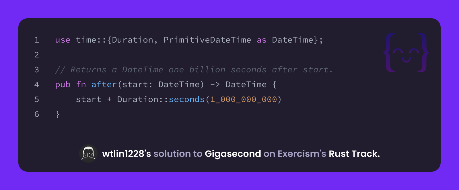 wtlin1228's solution for Gigasecond in Rust on Exercism