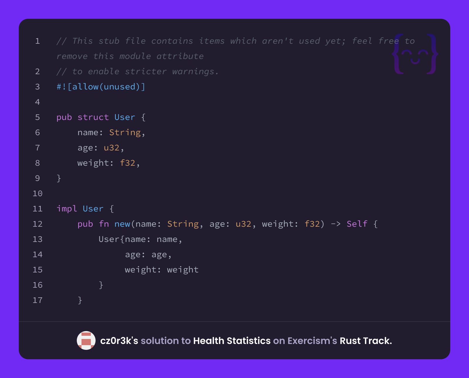 cz0r3k's solution for Health Statistics in Rust on Exercism