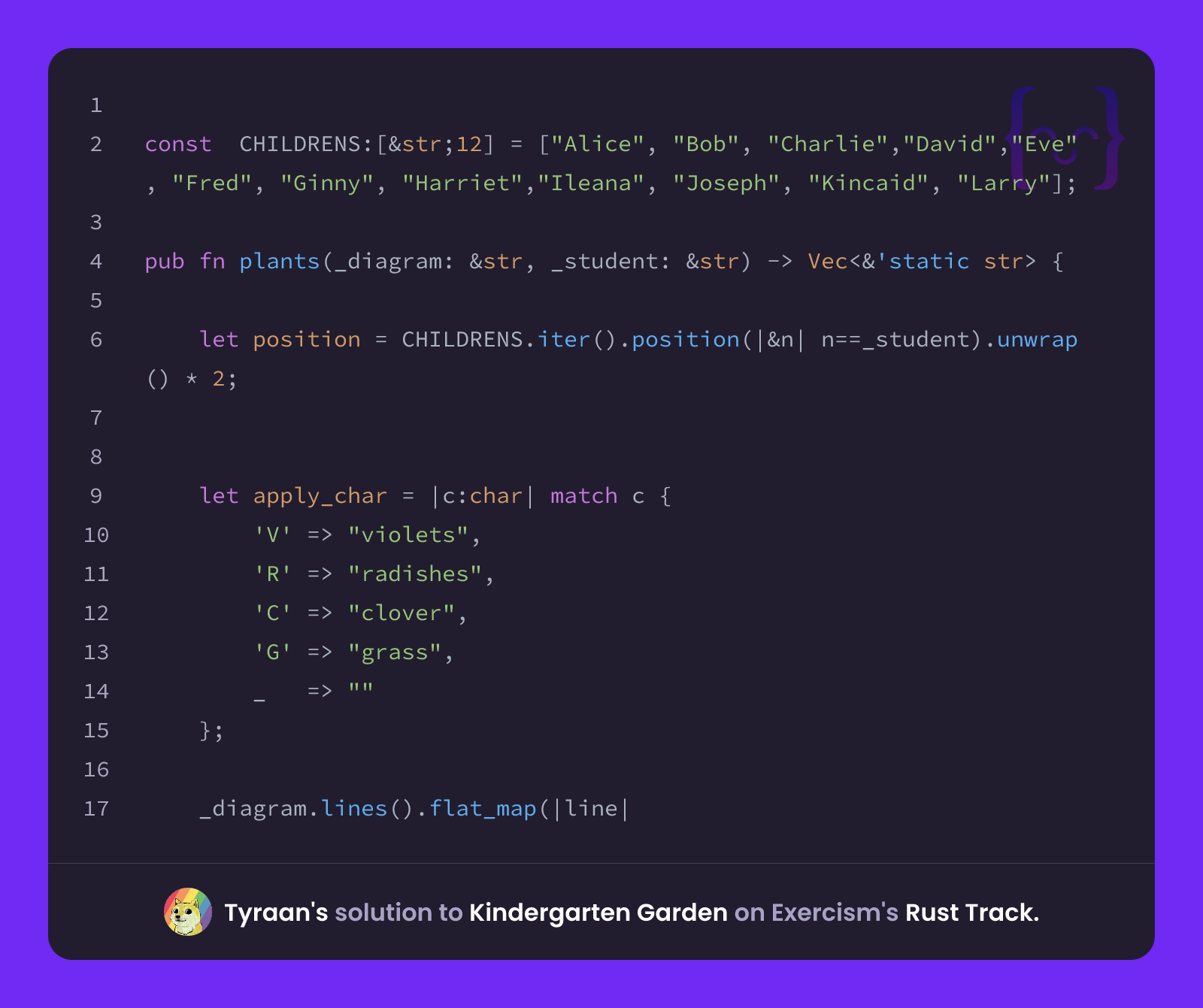 Tyraan's solution for Kindergarten Garden in Rust on Exercism