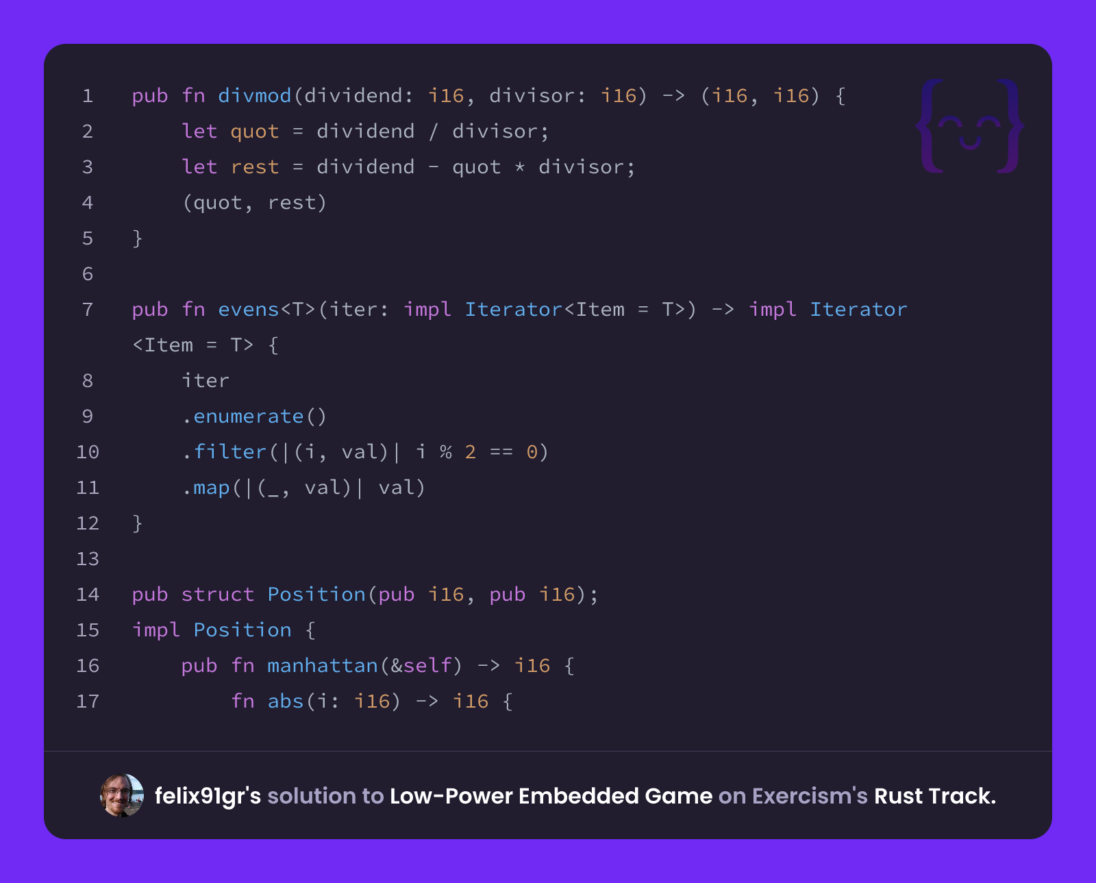 felix91gr's solution for Low-Power Embedded Game in Rust on Exercism