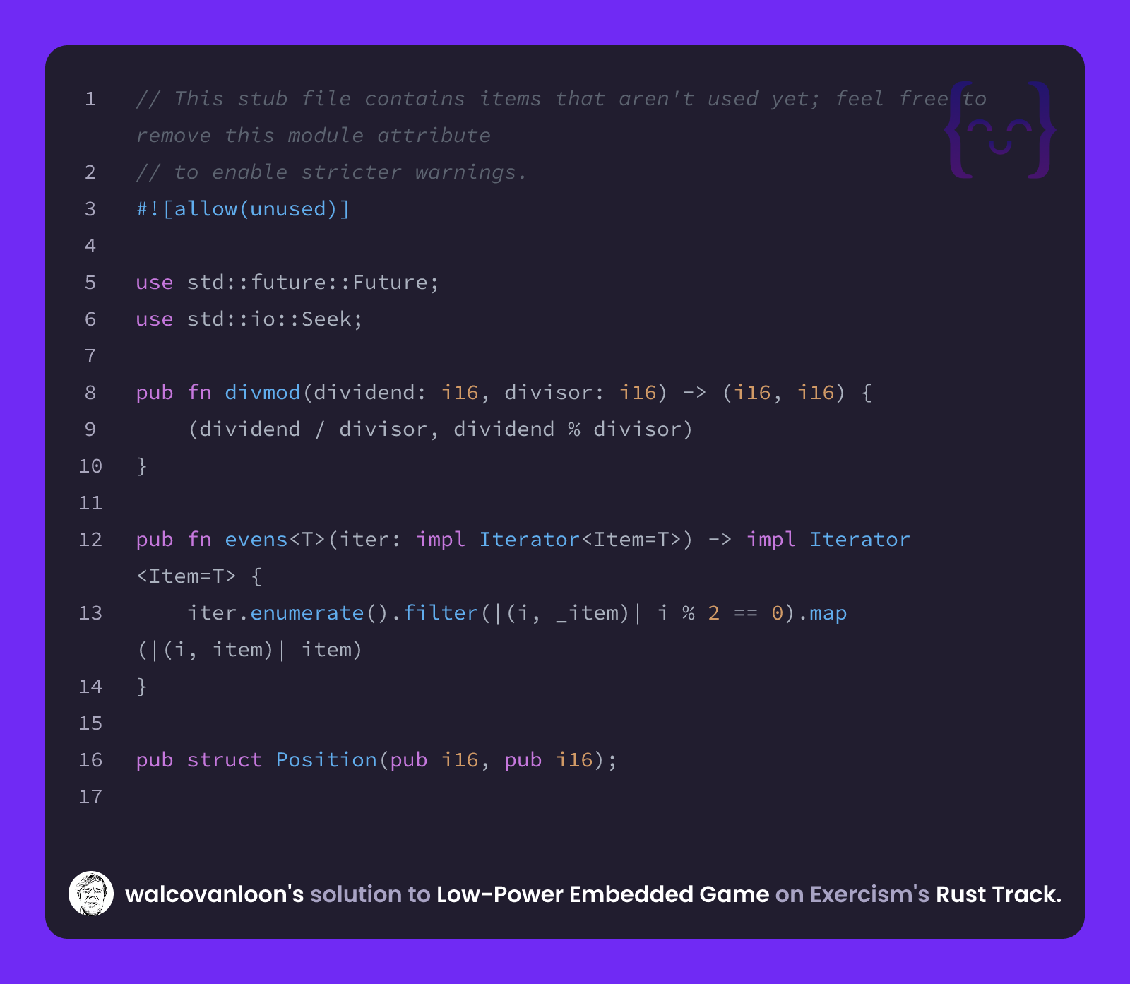 walcovanloon's solution for Low-Power Embedded Game in Rust on Exercism