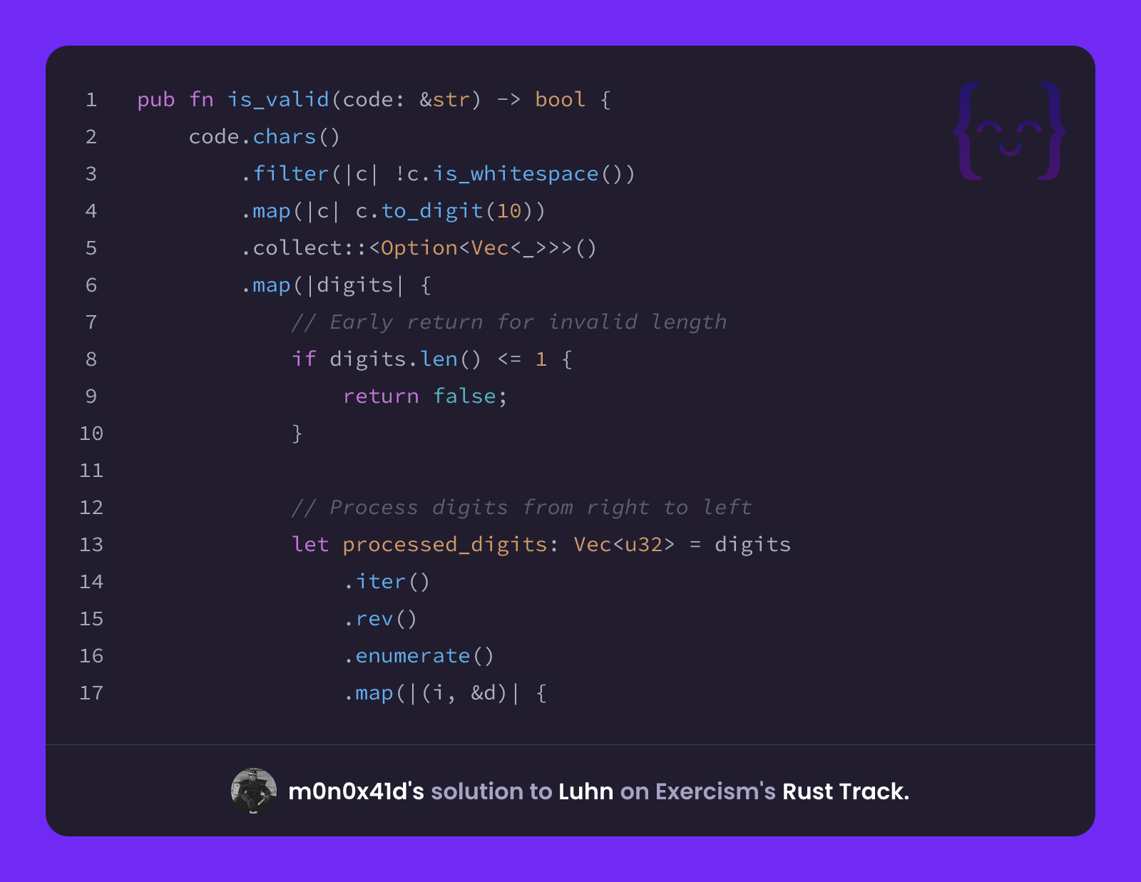 m0n0x41d's solution for Luhn in Rust on Exercism