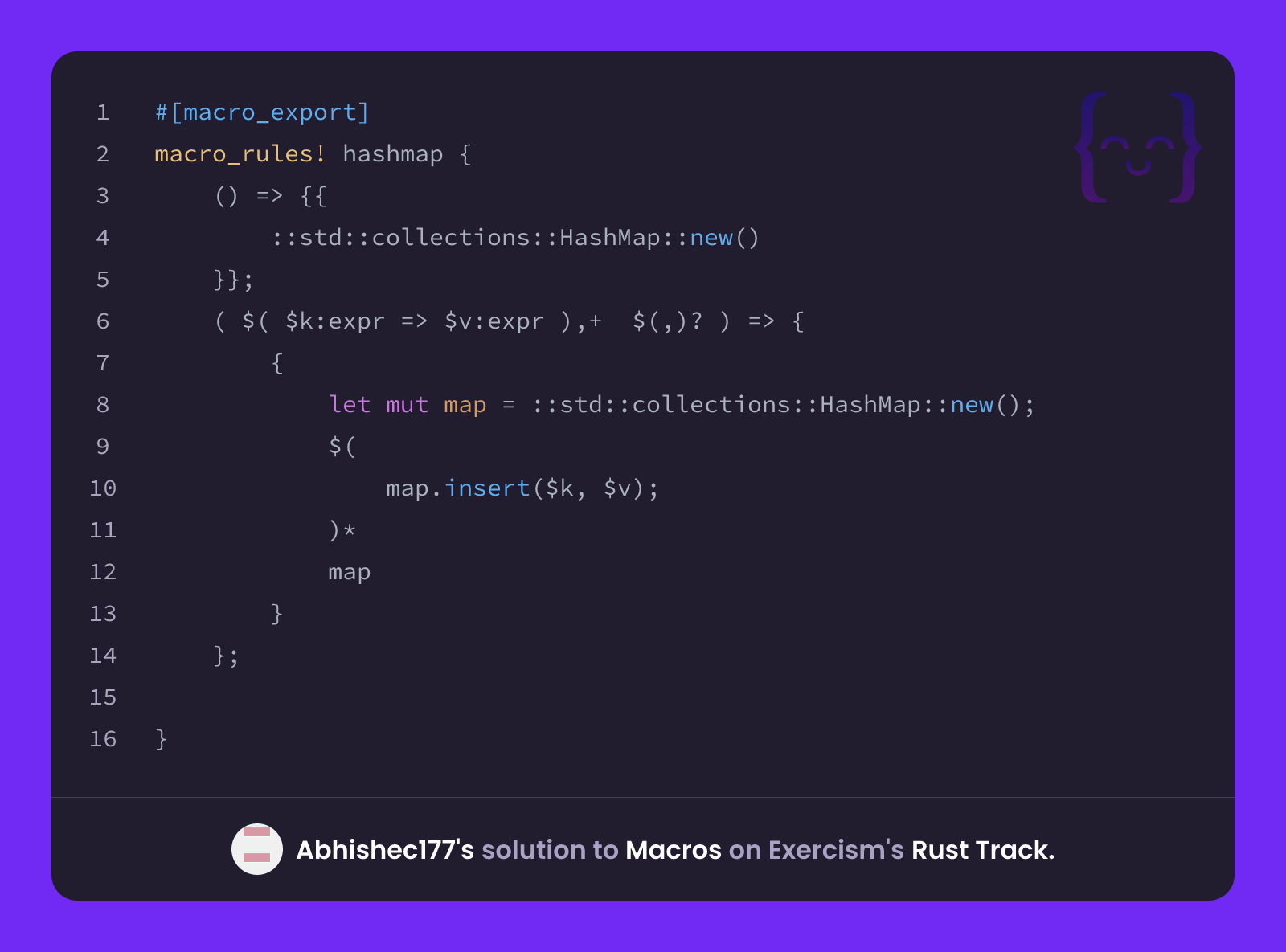 Abhishec177's solution for Macros in Rust on Exercism