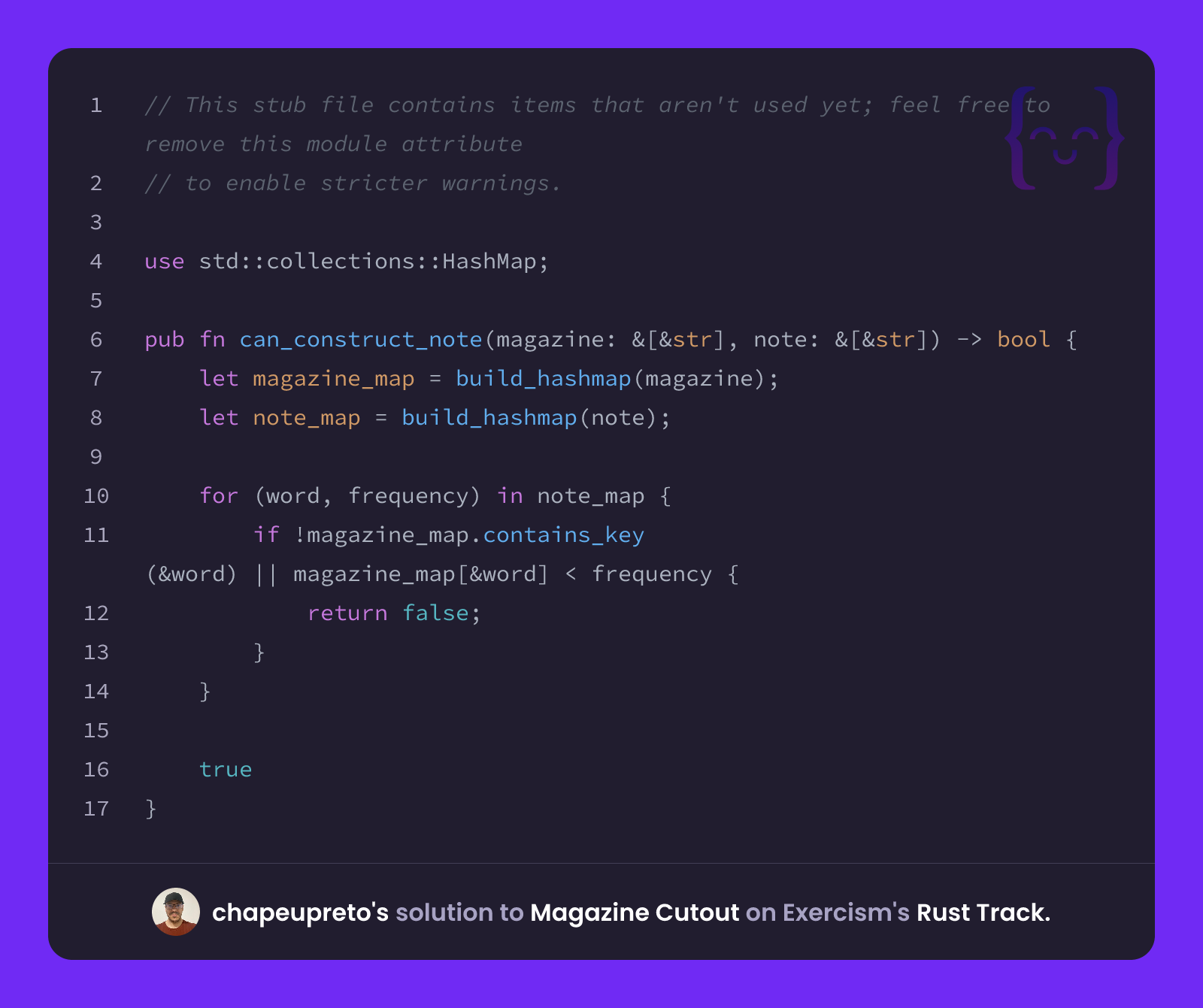chapeupreto's solution for Magazine Cutout in Rust on Exercism
