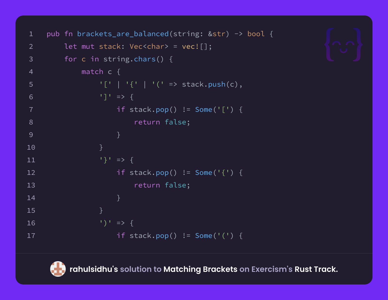 rahulsidhu's solution for Matching Brackets in Rust on Exercism