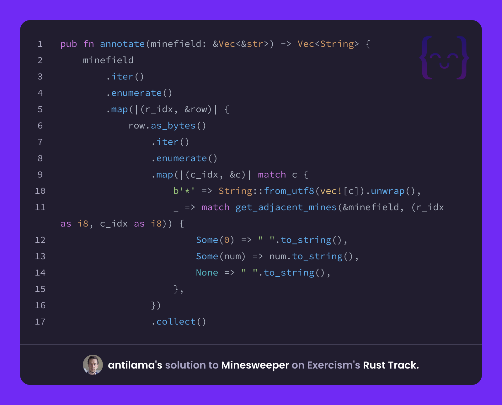 antilama's solution for Minesweeper in Rust on Exercism