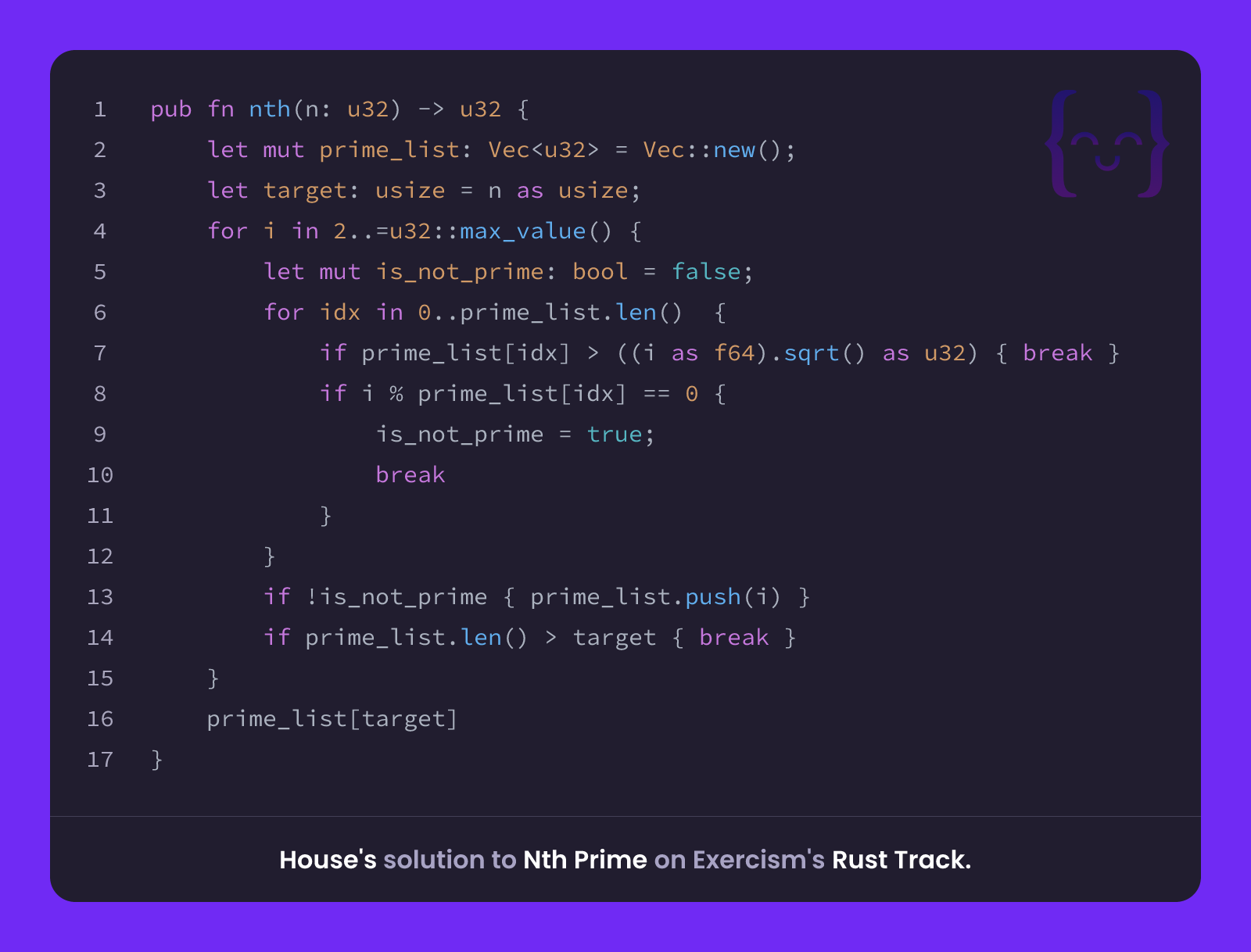 House's solution for Nth Prime in Rust on Exercism