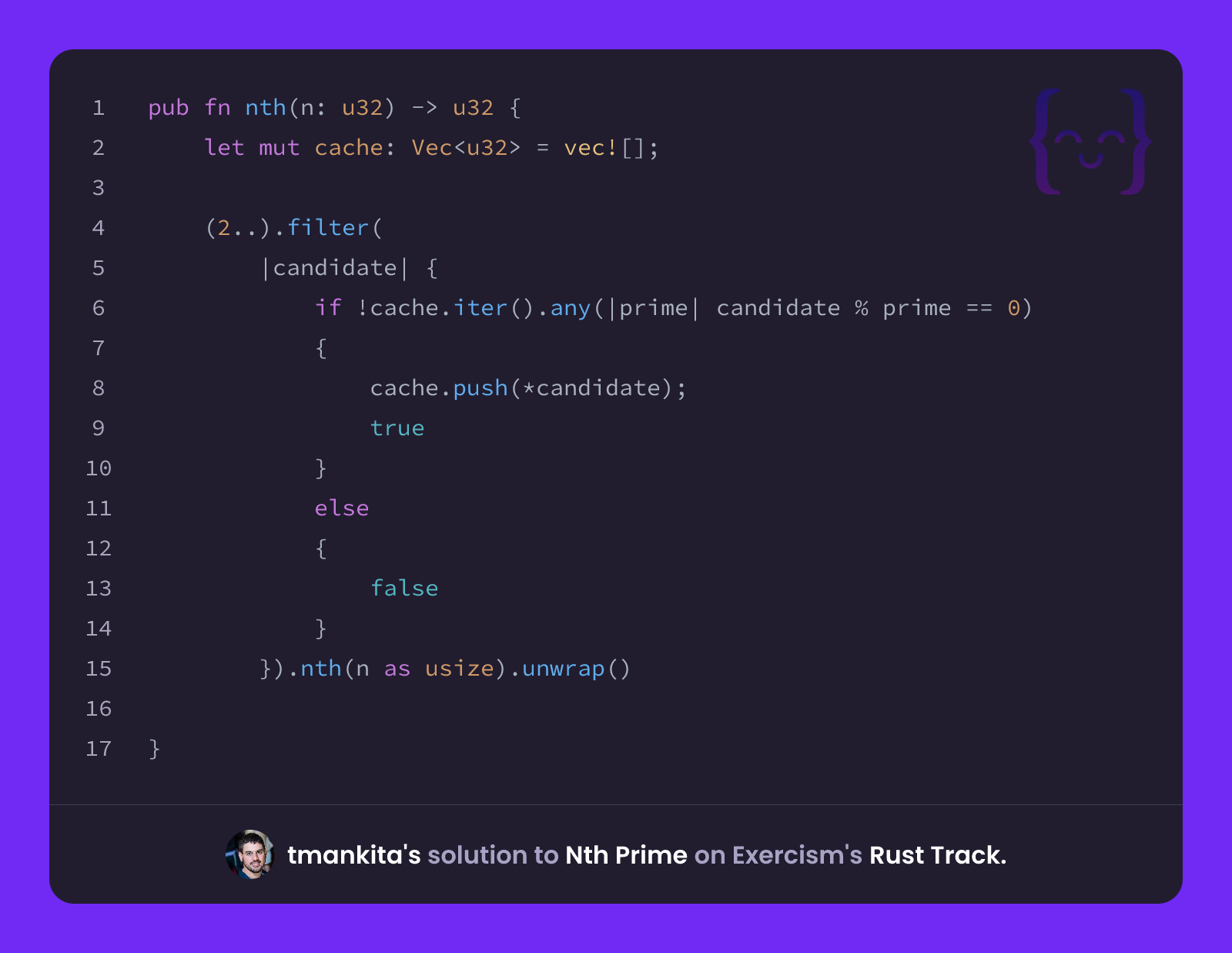 tmankita's solution for Nth Prime in Rust on Exercism