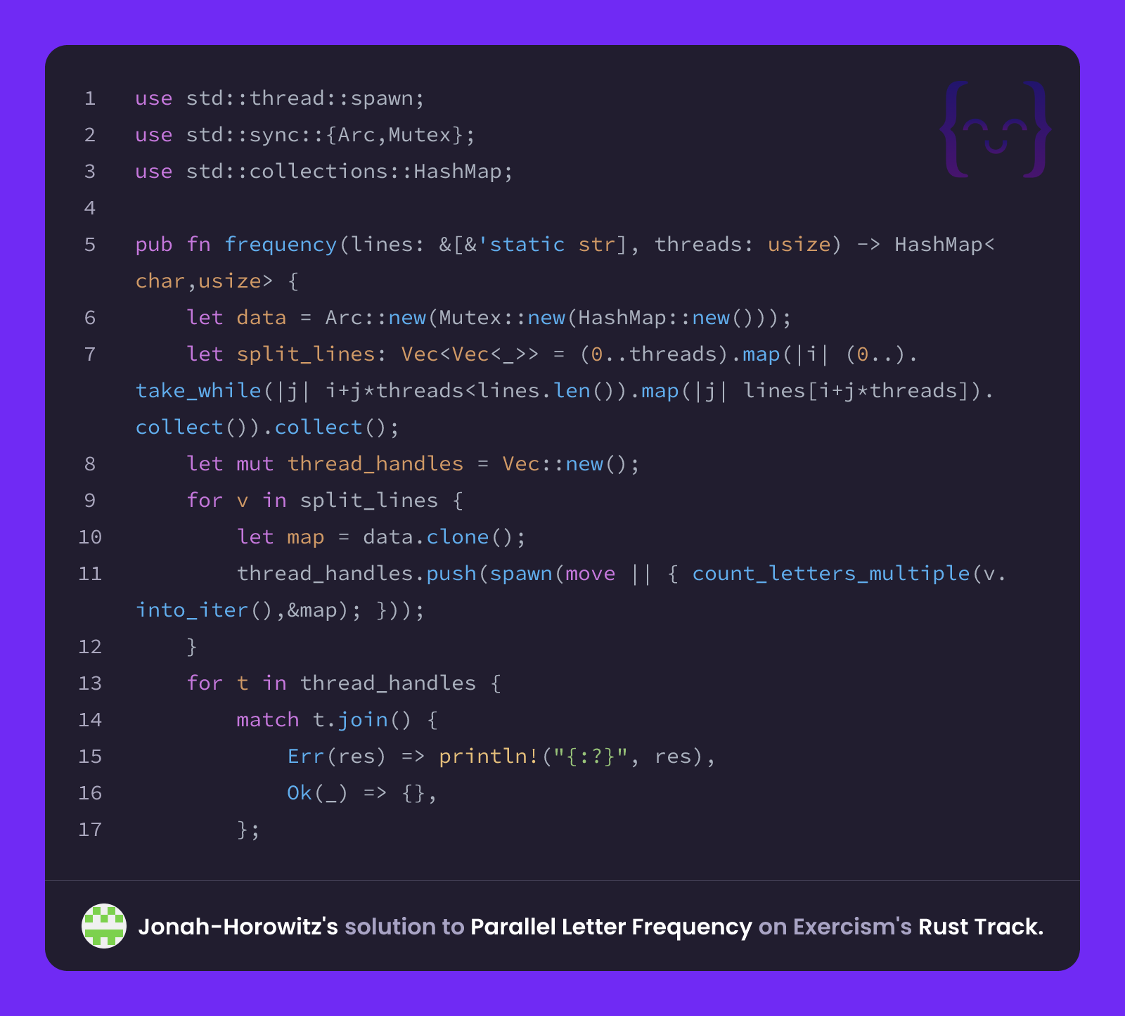 Jonah-Horowitz's solution for Parallel Letter Frequency in Rust on Exercism