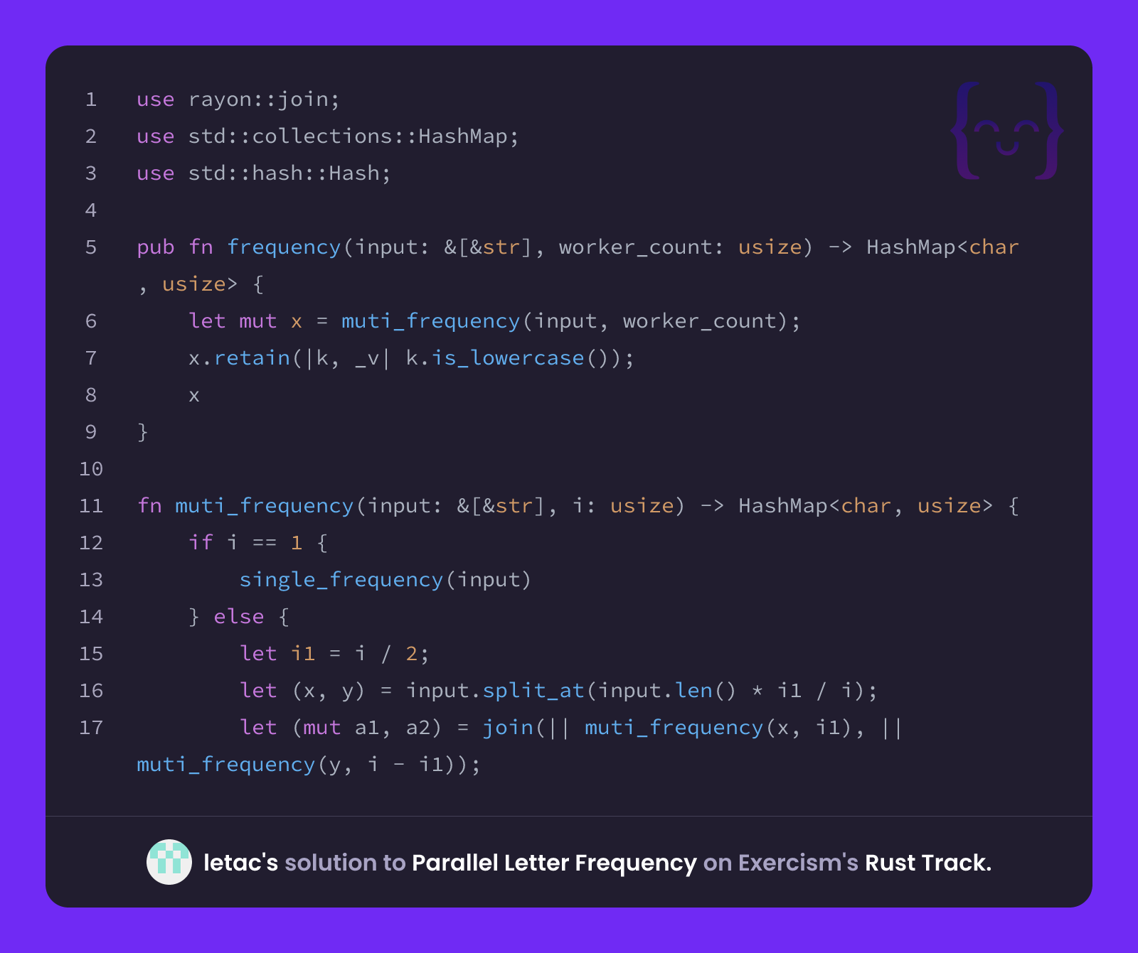 Letac letac's solution for Parallel Letter Frequency in Rust on Exercism