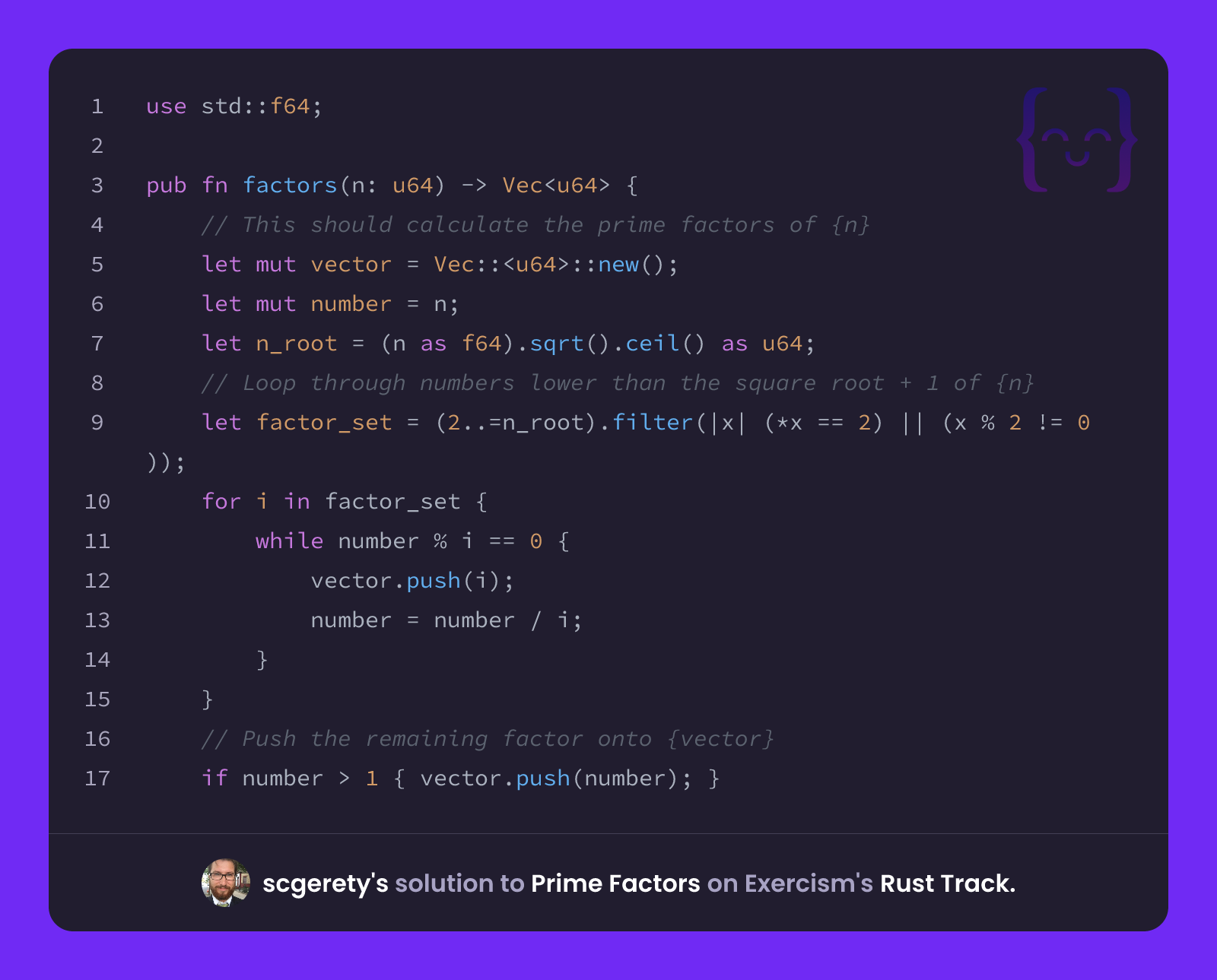 scgerety's solution for Prime Factors in Rust on Exercism
