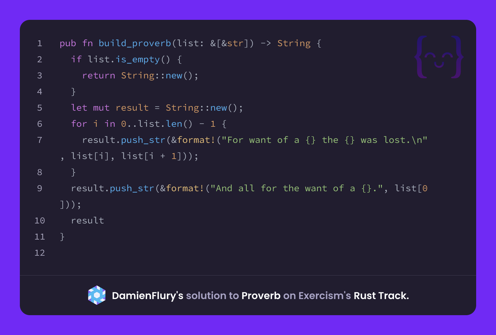 DamienFlury's solution for Proverb in Rust on Exercism