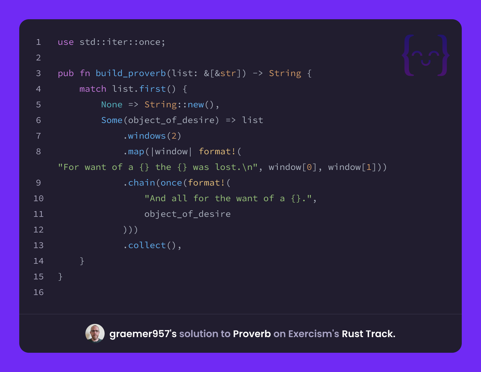 graemer957's solution for Proverb in Rust on Exercism